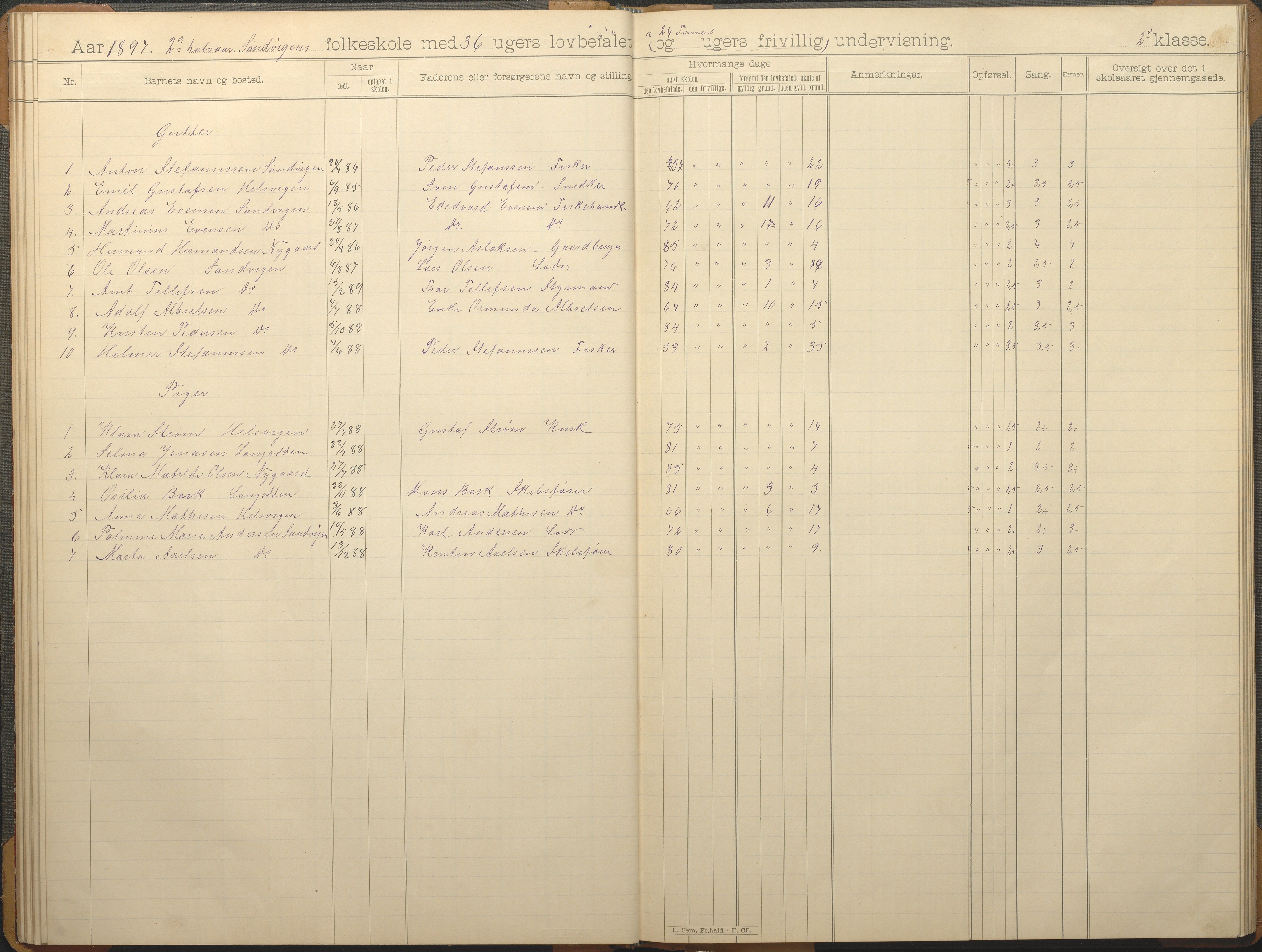 Hisøy kommune frem til 1991, AAKS/KA0922-PK/33/L0006: Skoleprotokoll, 1892-1902