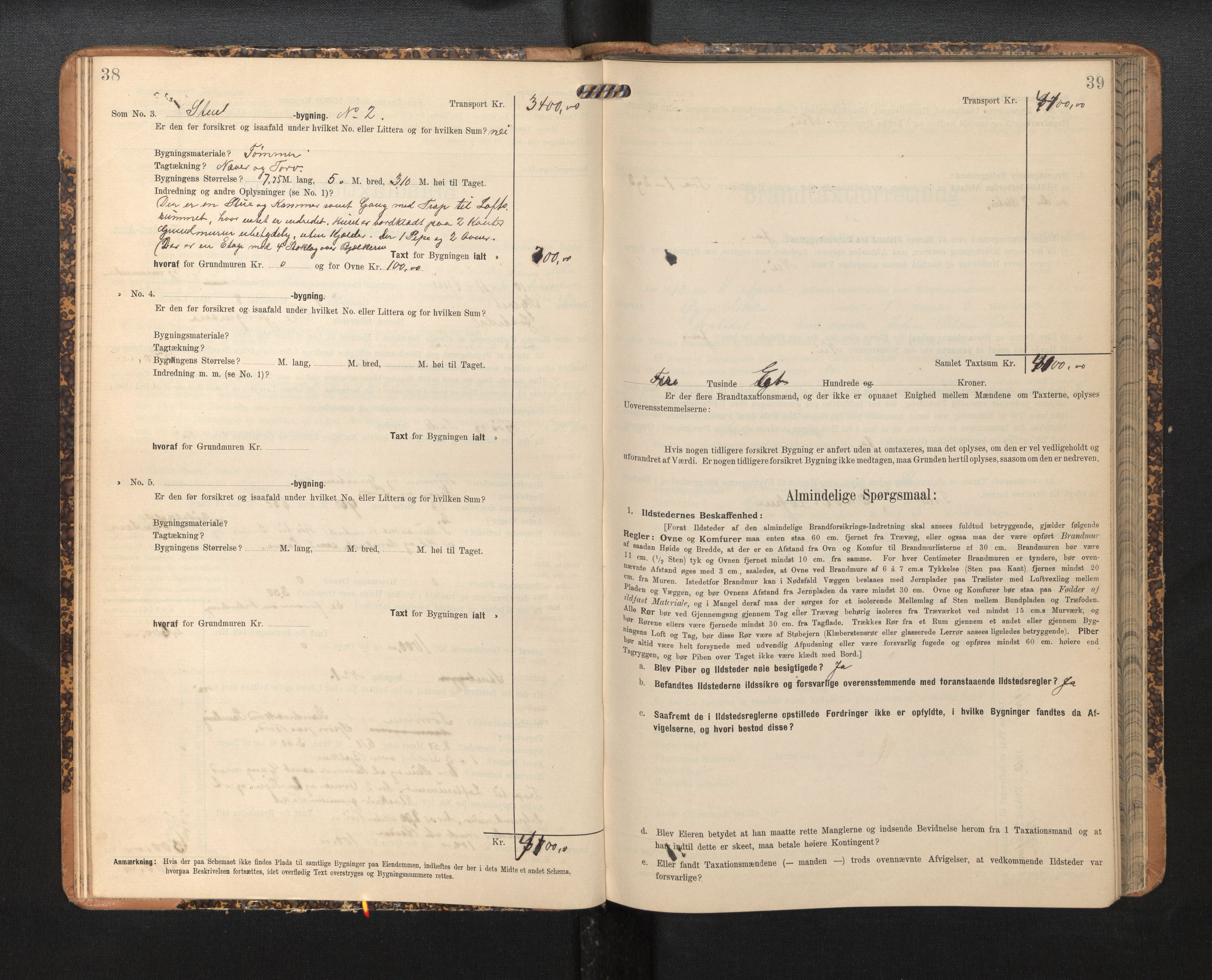 Lensmannen i Jostedal, SAB/A-28601/0012/L0004: Branntakstprotokoll, skjematakst, 1906-1919, s. 38-39