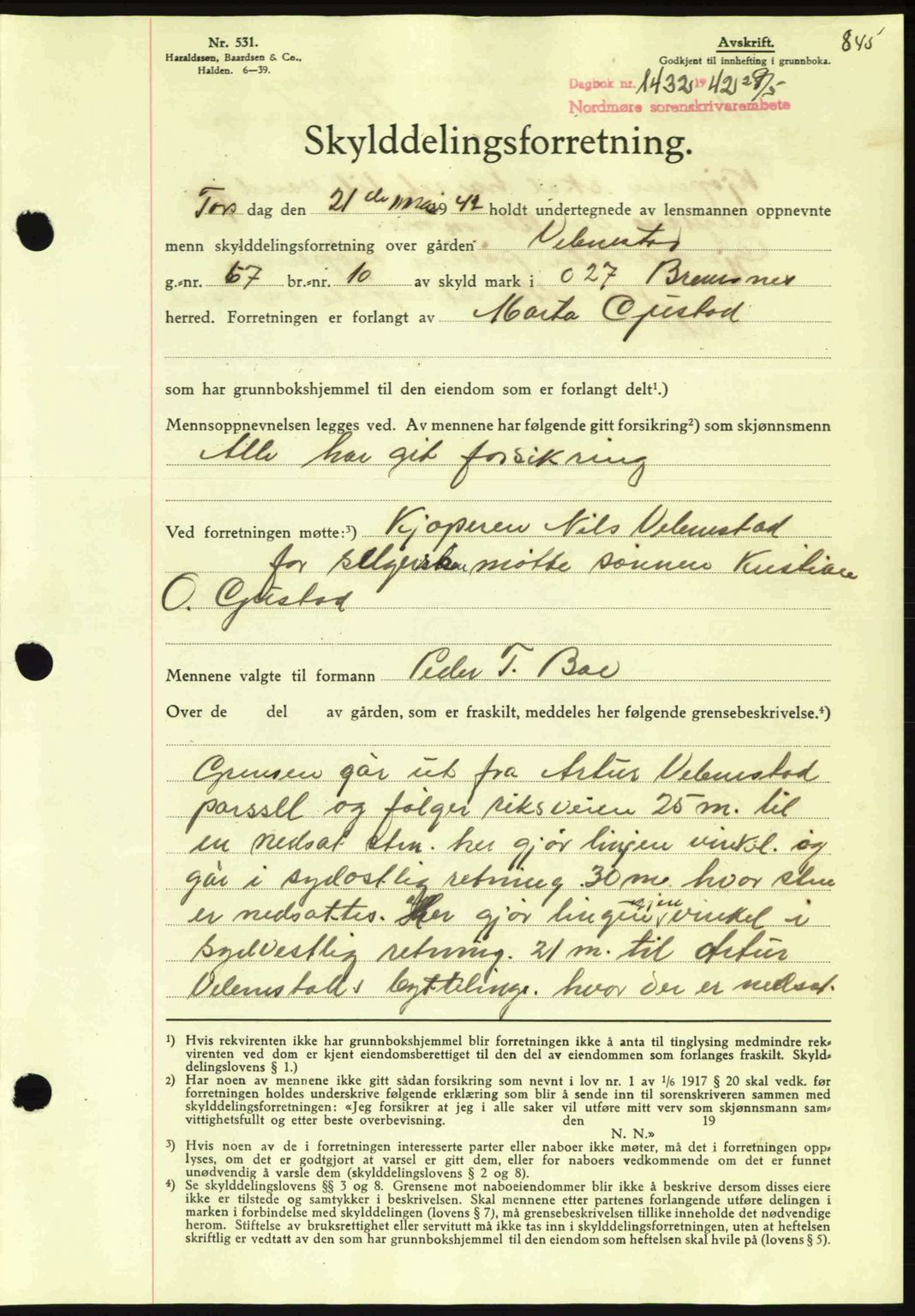 Nordmøre sorenskriveri, AV/SAT-A-4132/1/2/2Ca: Pantebok nr. A92, 1942-1942, Dagboknr: 1432/1942