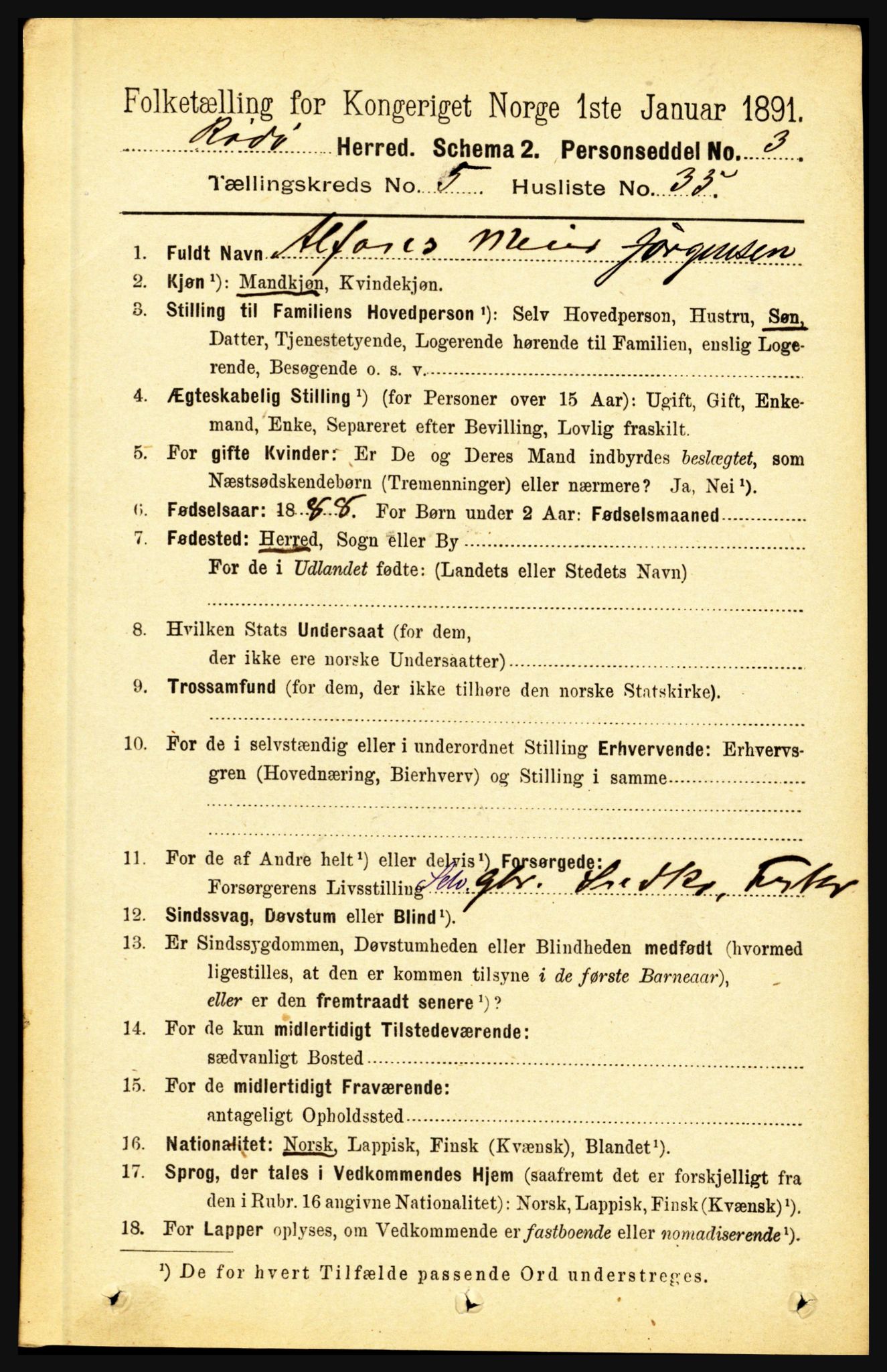 RA, Folketelling 1891 for 1836 Rødøy herred, 1891, s. 2695