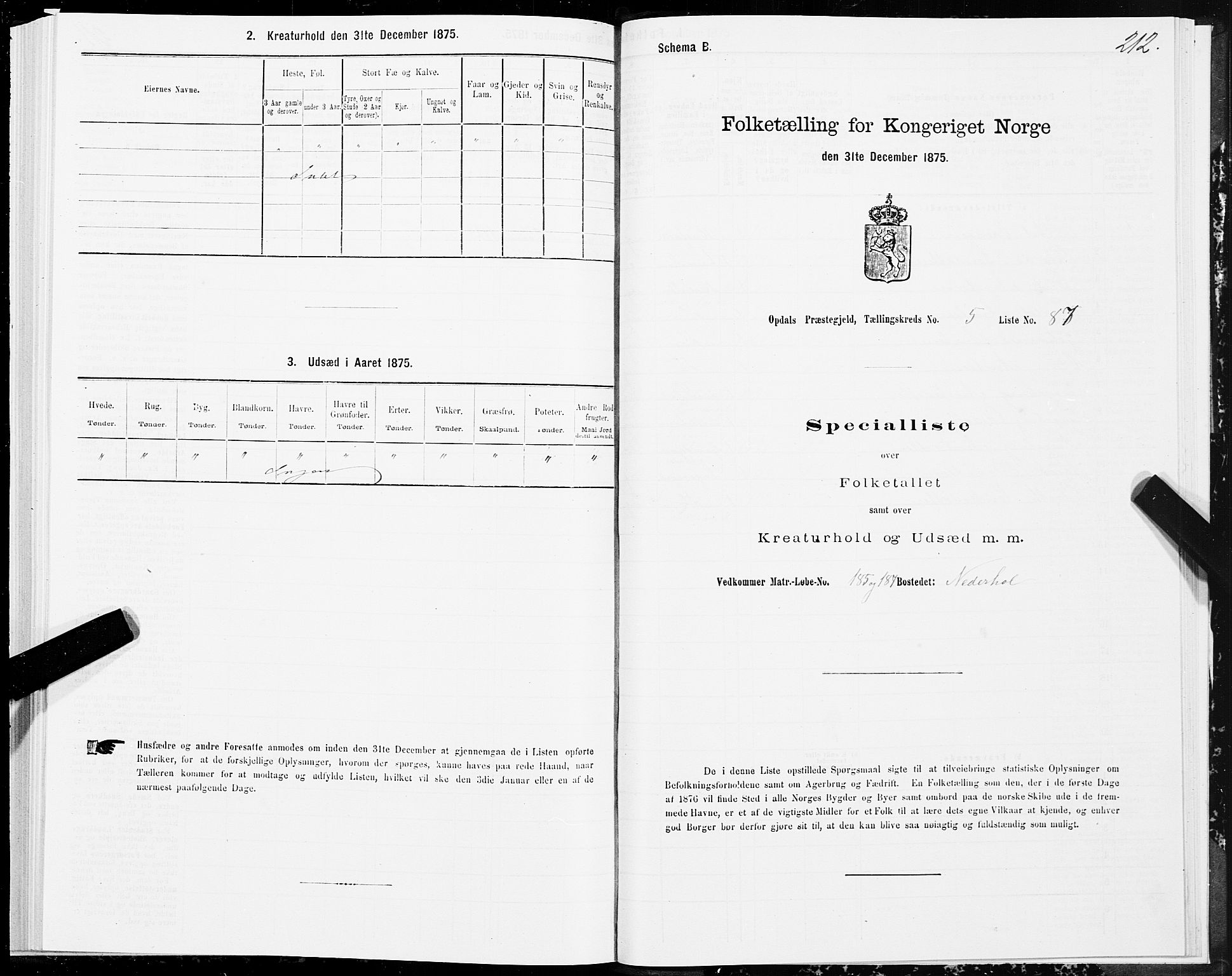 SAT, Folketelling 1875 for 1634P Oppdal prestegjeld, 1875, s. 3212