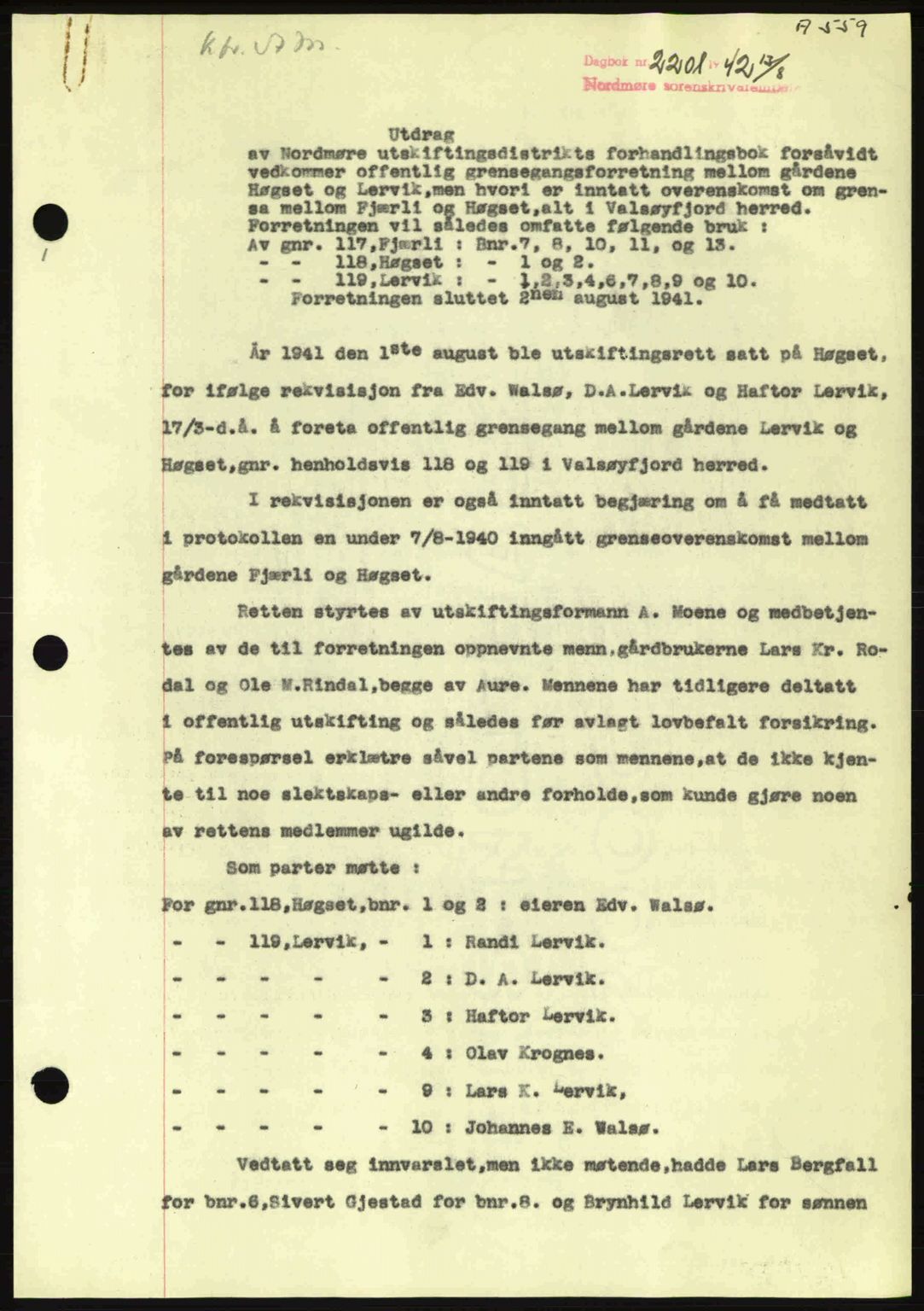 Nordmøre sorenskriveri, AV/SAT-A-4132/1/2/2Ca: Pantebok nr. A93, 1942-1942, Dagboknr: 2201/1942