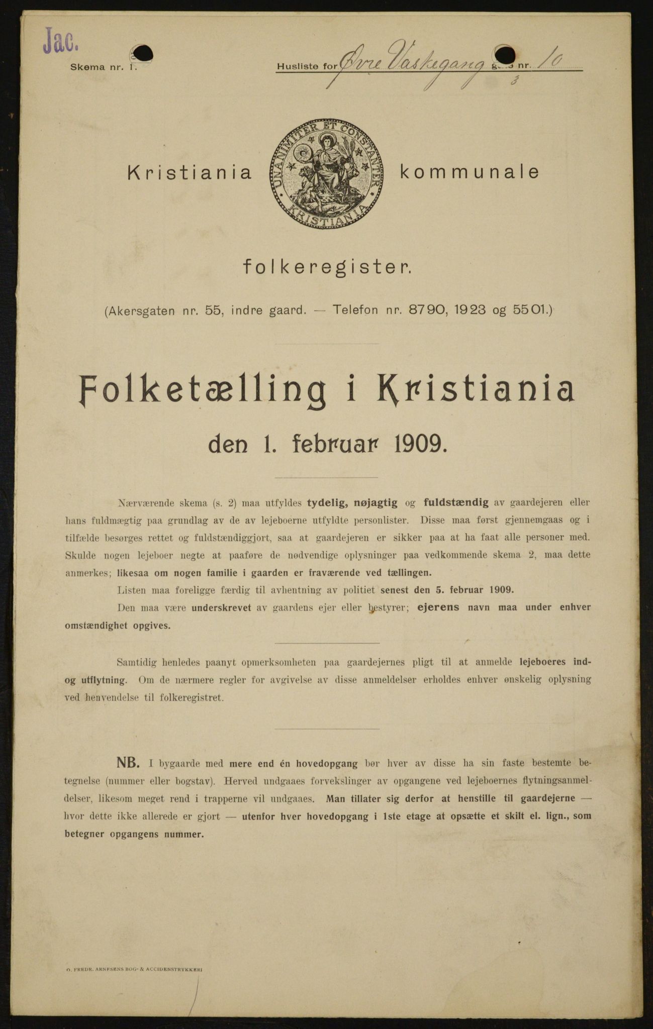 OBA, Kommunal folketelling 1.2.1909 for Kristiania kjøpstad, 1909, s. 118051