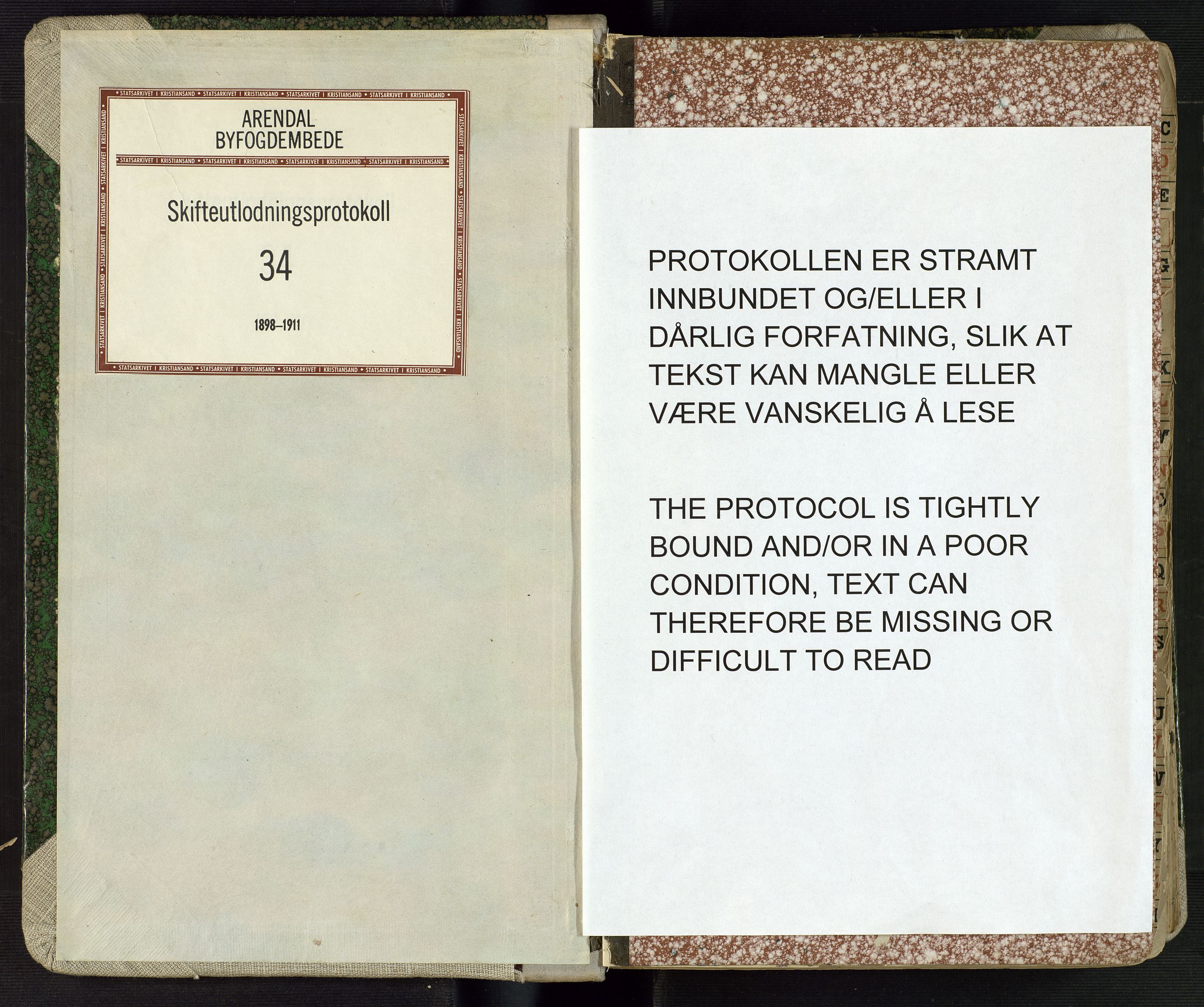 Arendal byfogd, SAK/1222-0001/H/Hc/L0036: Skifteutlodningsprotokoll nr. 34, 1898-1911