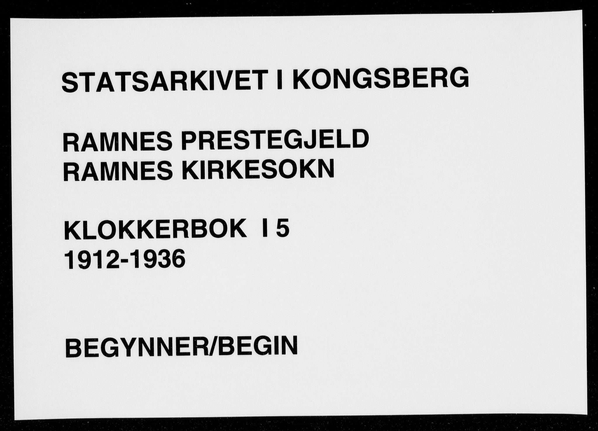 Ramnes kirkebøker, SAKO/A-314/G/Ga/L0005: Klokkerbok nr. I 5, 1912-1936