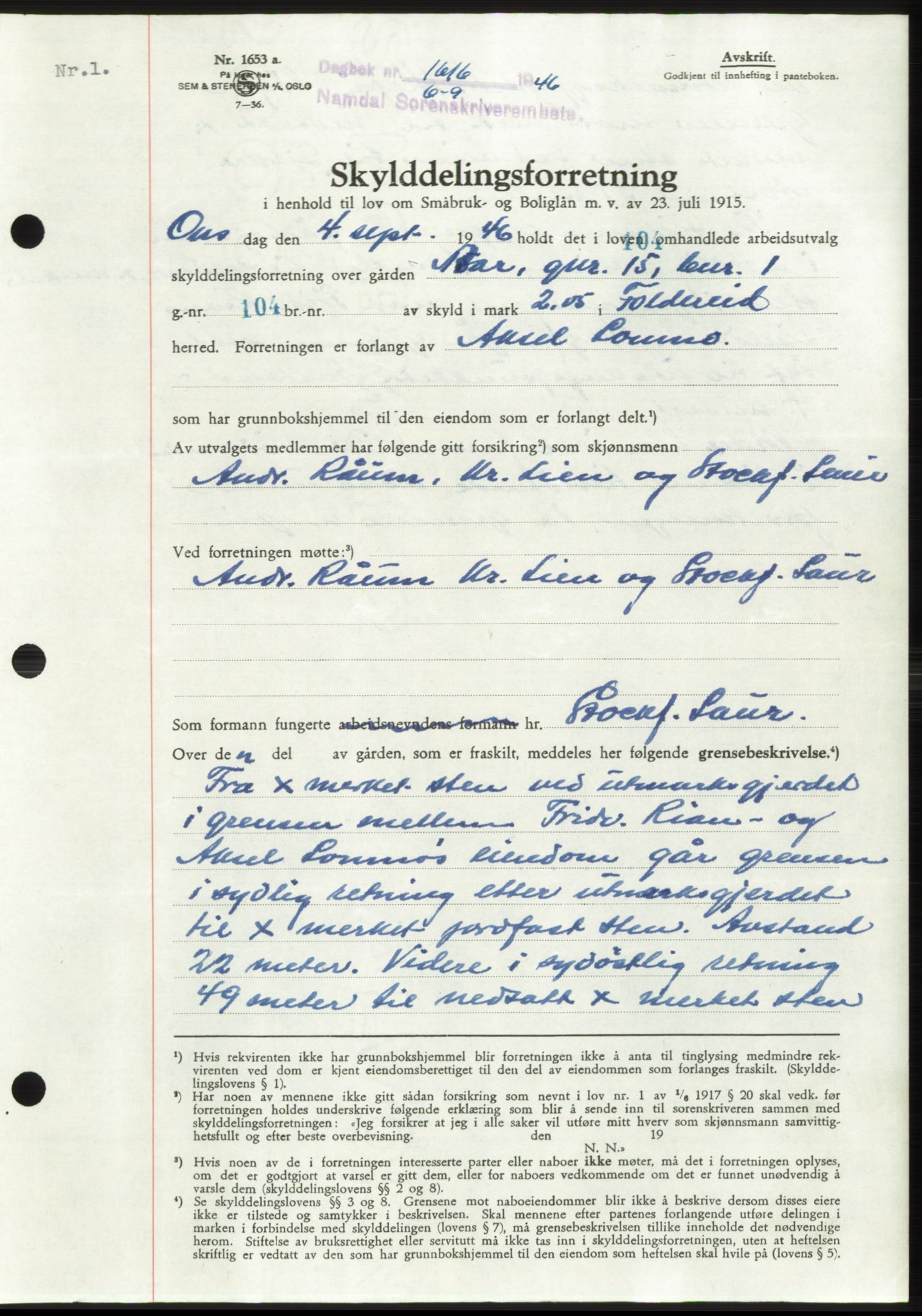 Namdal sorenskriveri, SAT/A-4133/1/2/2C: Pantebok nr. -, 1946-1947, Dagboknr: 1616/1946