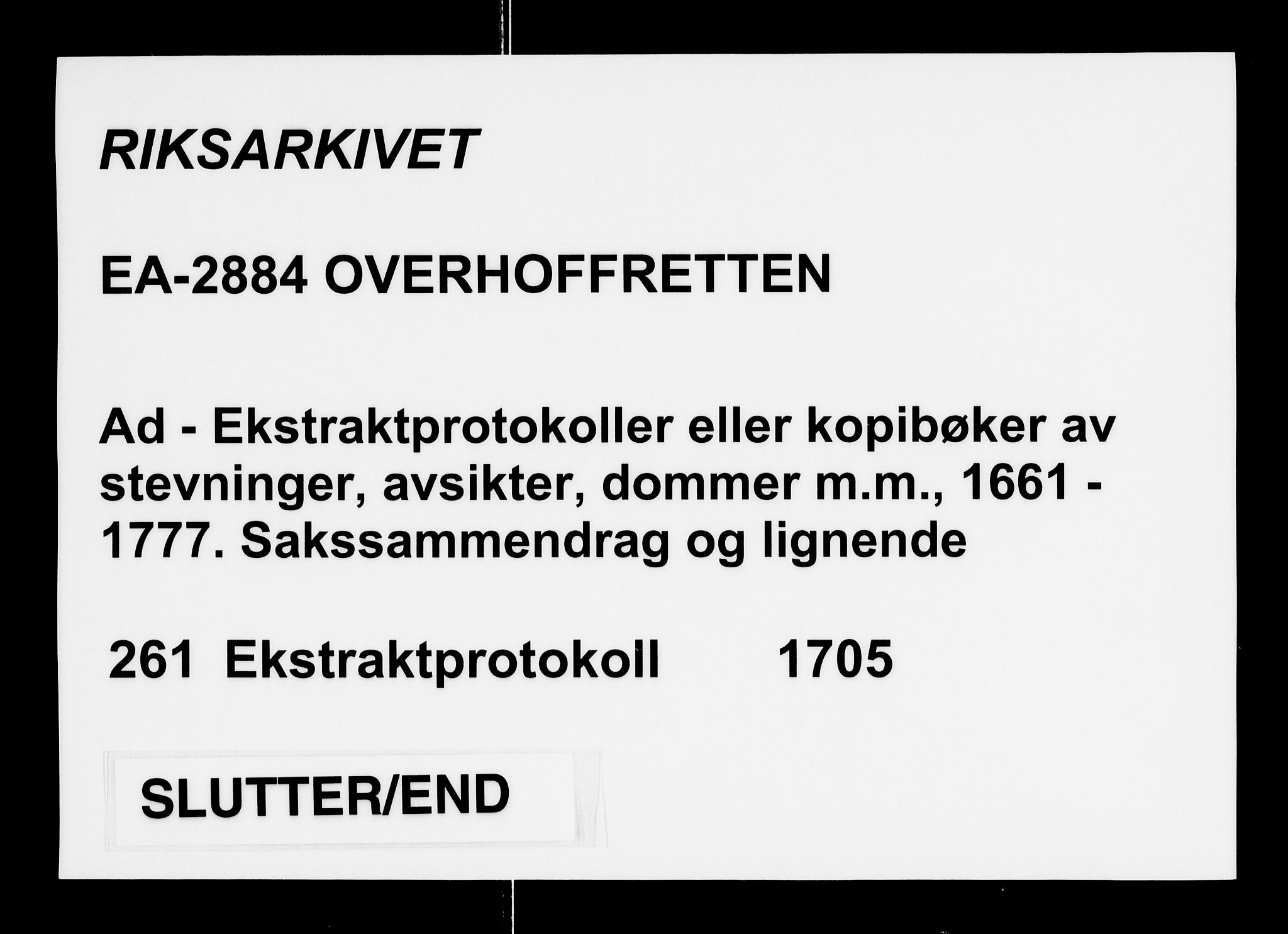 Overhoffretten 1667-1797, AV/RA-EA-2884/Ad/L0261: Ekstraktprotokoll, 1705