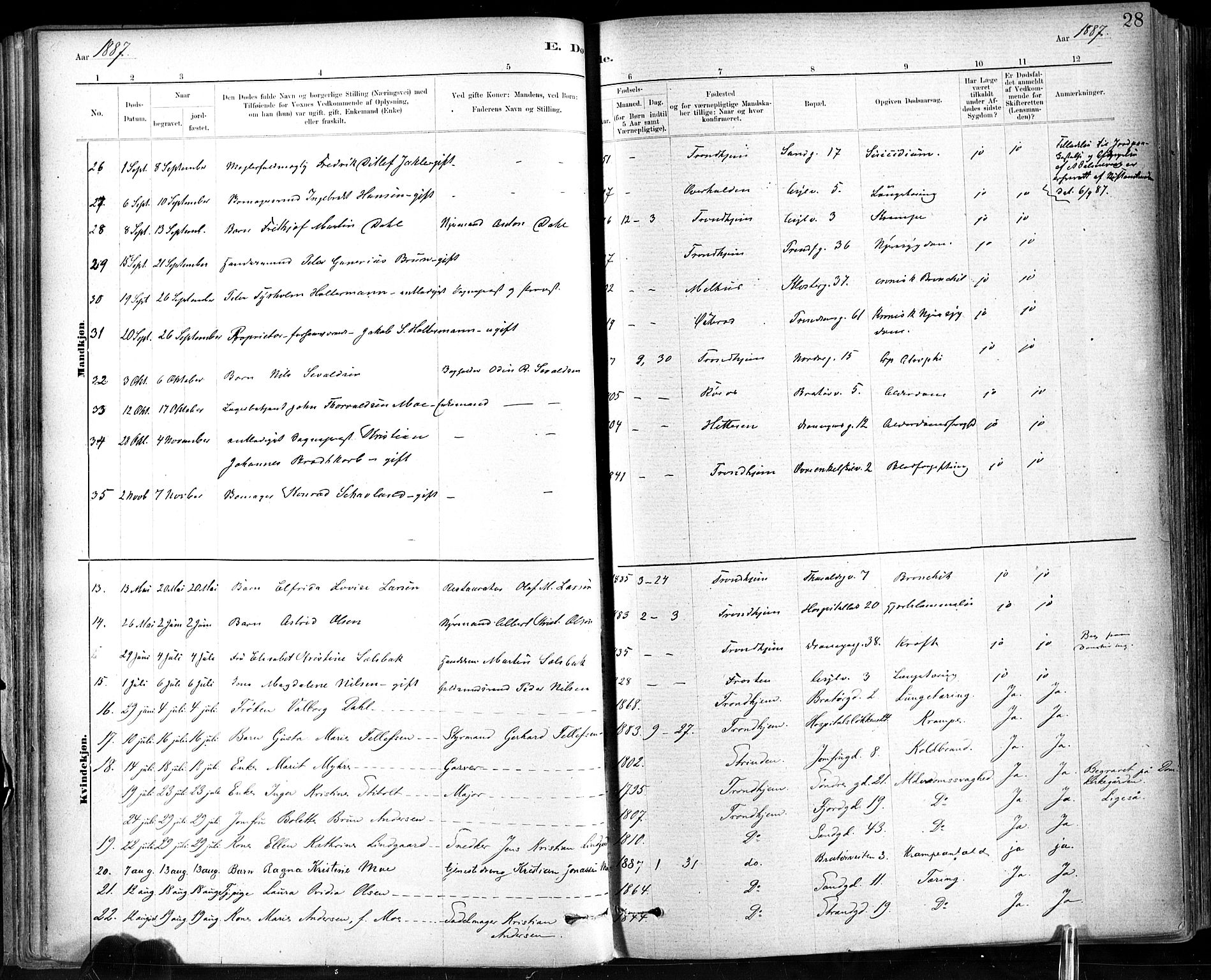 Ministerialprotokoller, klokkerbøker og fødselsregistre - Sør-Trøndelag, SAT/A-1456/602/L0120: Ministerialbok nr. 602A18, 1880-1913, s. 28