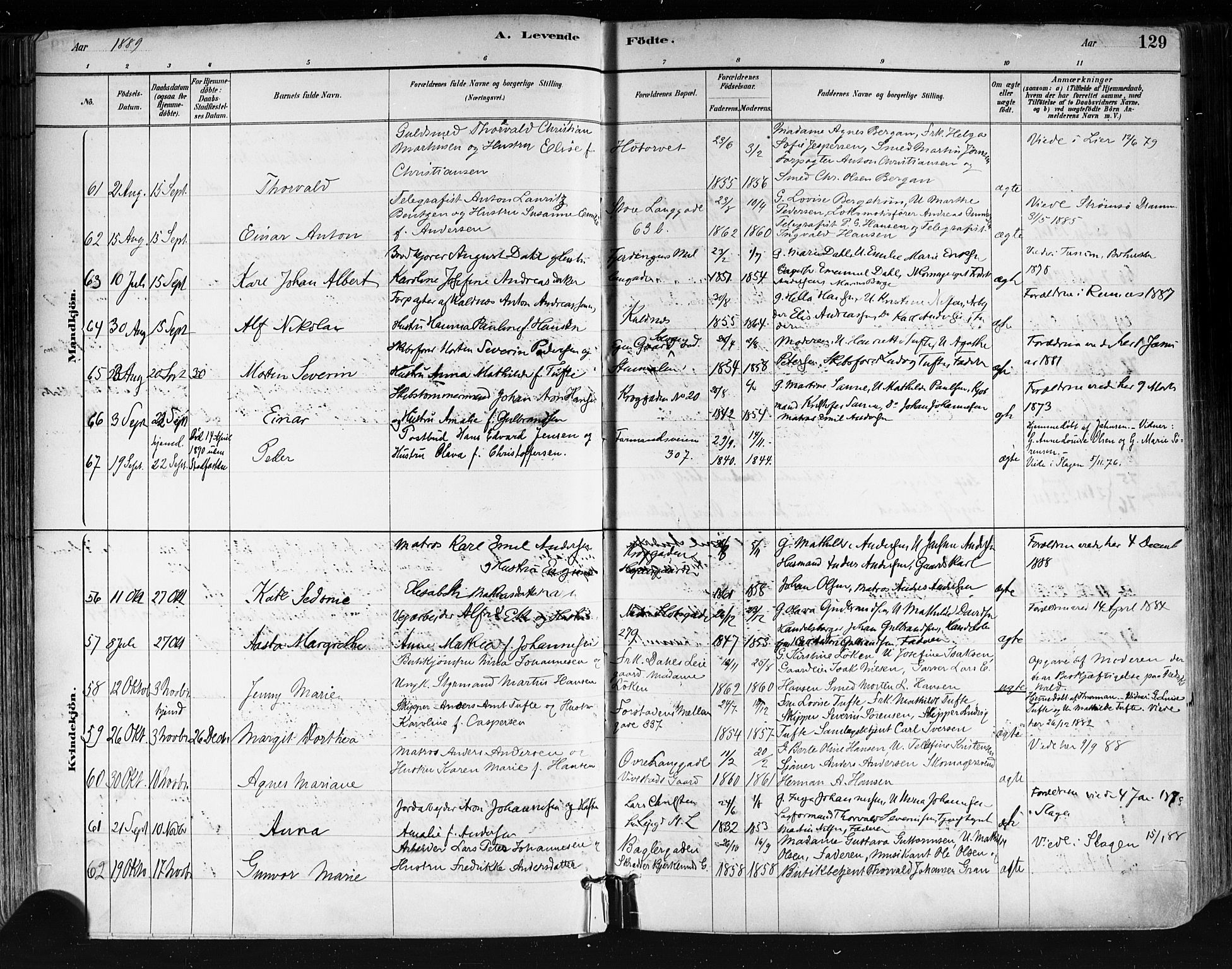 Tønsberg kirkebøker, AV/SAKO-A-330/F/Fa/L0011: Ministerialbok nr. I 11, 1881-1890, s. 129