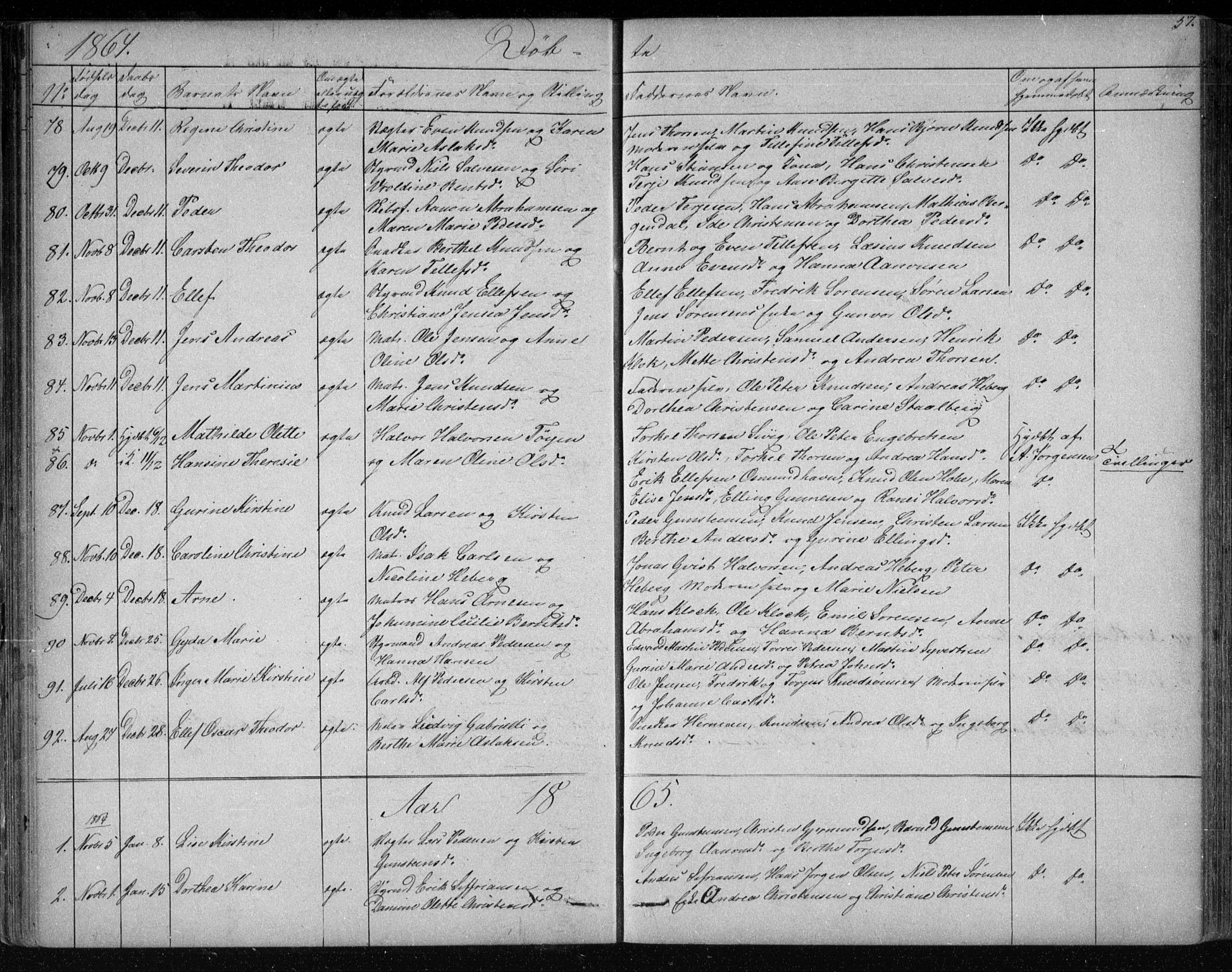Risør sokneprestkontor, AV/SAK-1111-0035/F/Fb/L0006: Klokkerbok nr. B 6, 1850-1884, s. 57