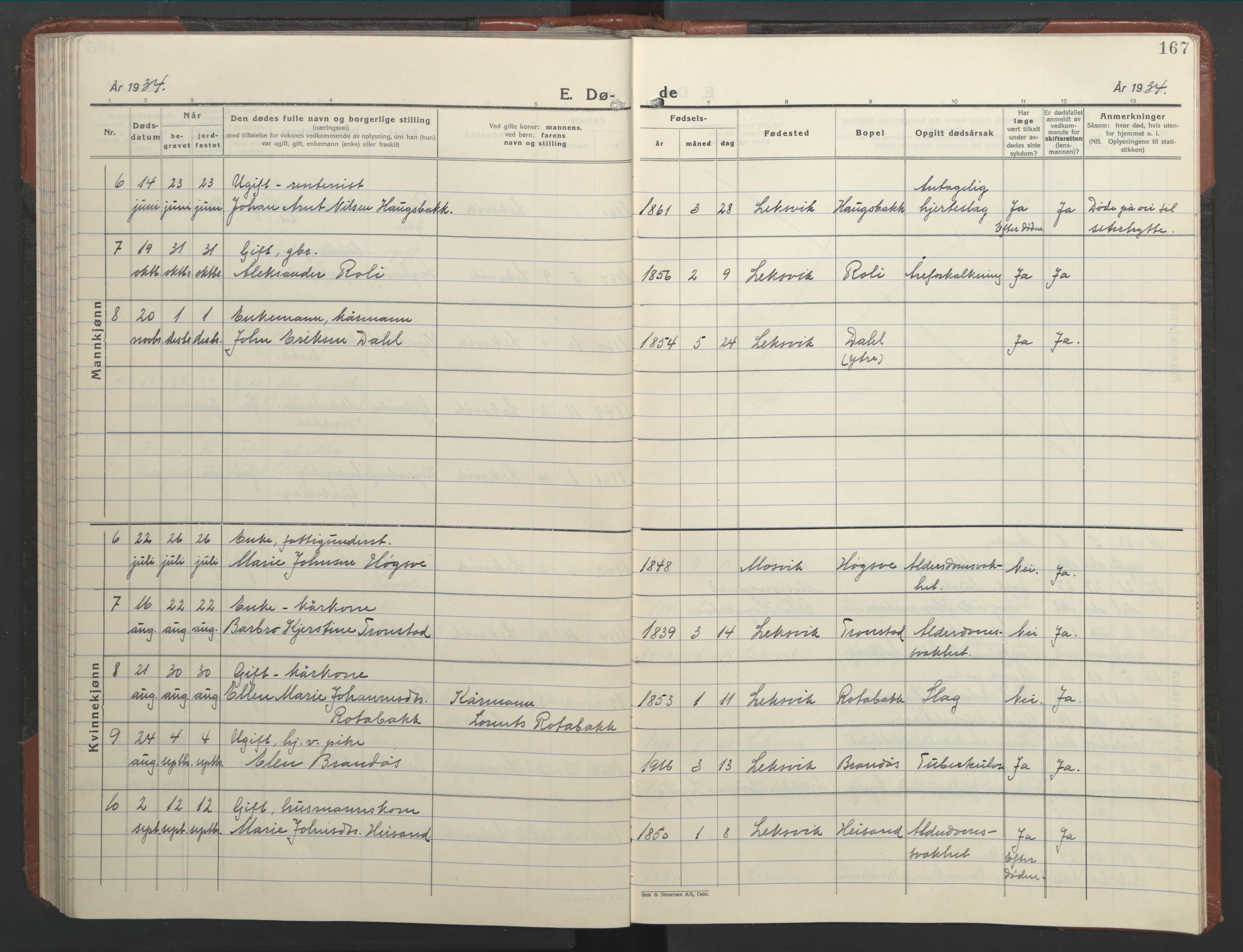 Ministerialprotokoller, klokkerbøker og fødselsregistre - Nord-Trøndelag, SAT/A-1458/701/L0019: Klokkerbok nr. 701C03, 1930-1953, s. 167