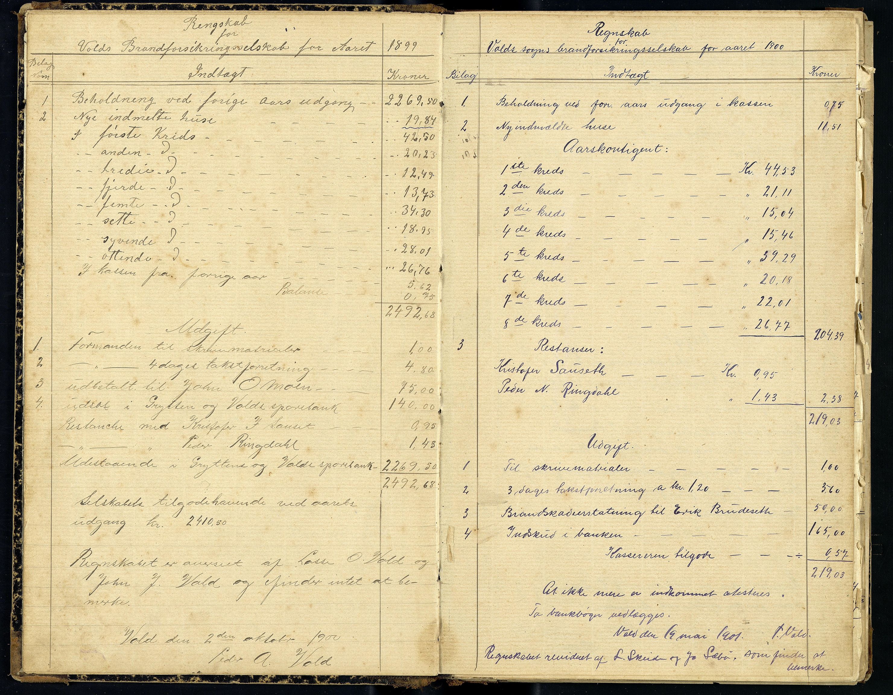 Voll Branntrygdelag, ROMS/R.Ark.1002/R/L0001: Rekneskapsprotokoll, 1890-1936