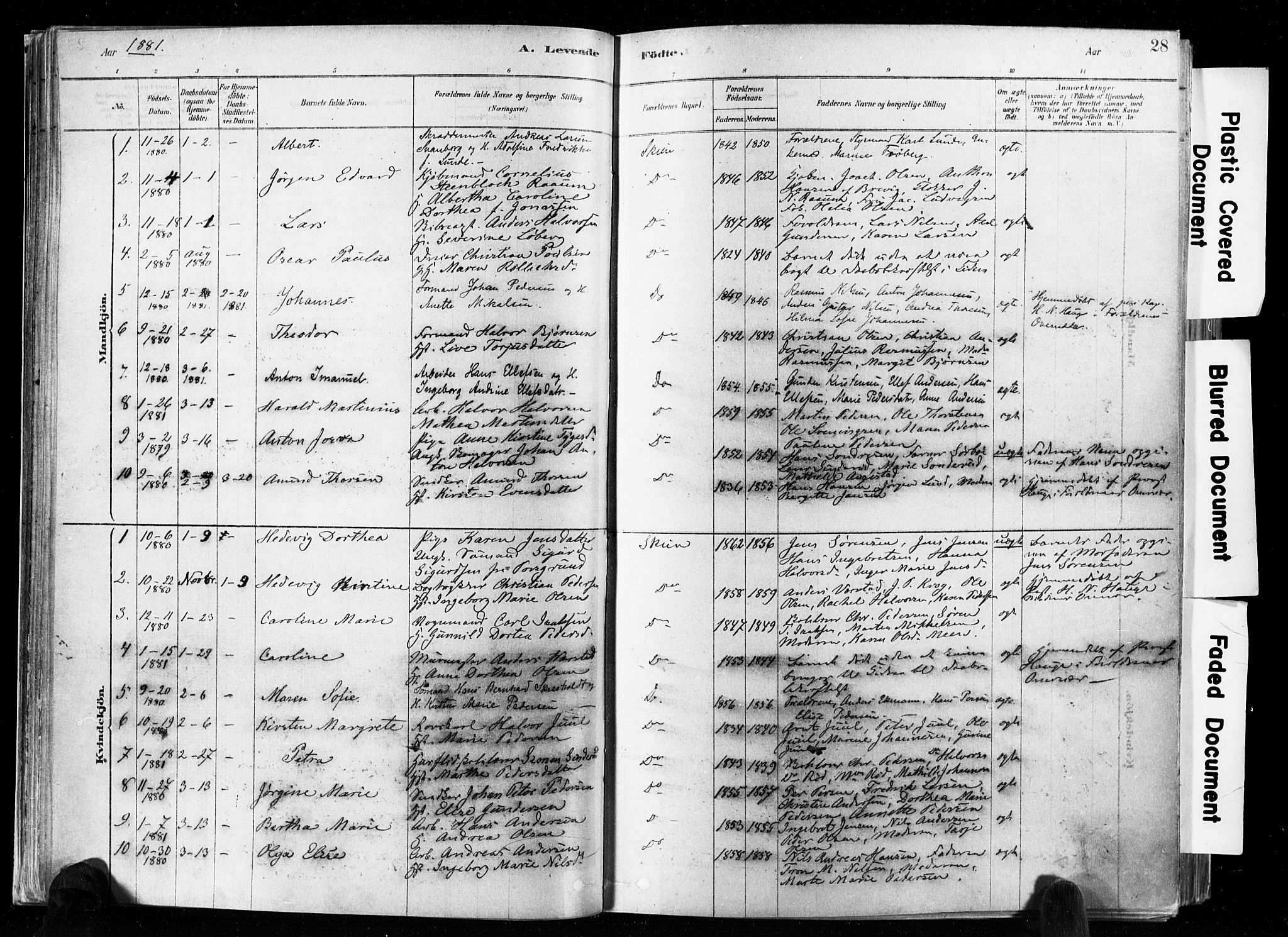 Skien kirkebøker, AV/SAKO-A-302/F/Fa/L0009: Ministerialbok nr. 9, 1878-1890, s. 28