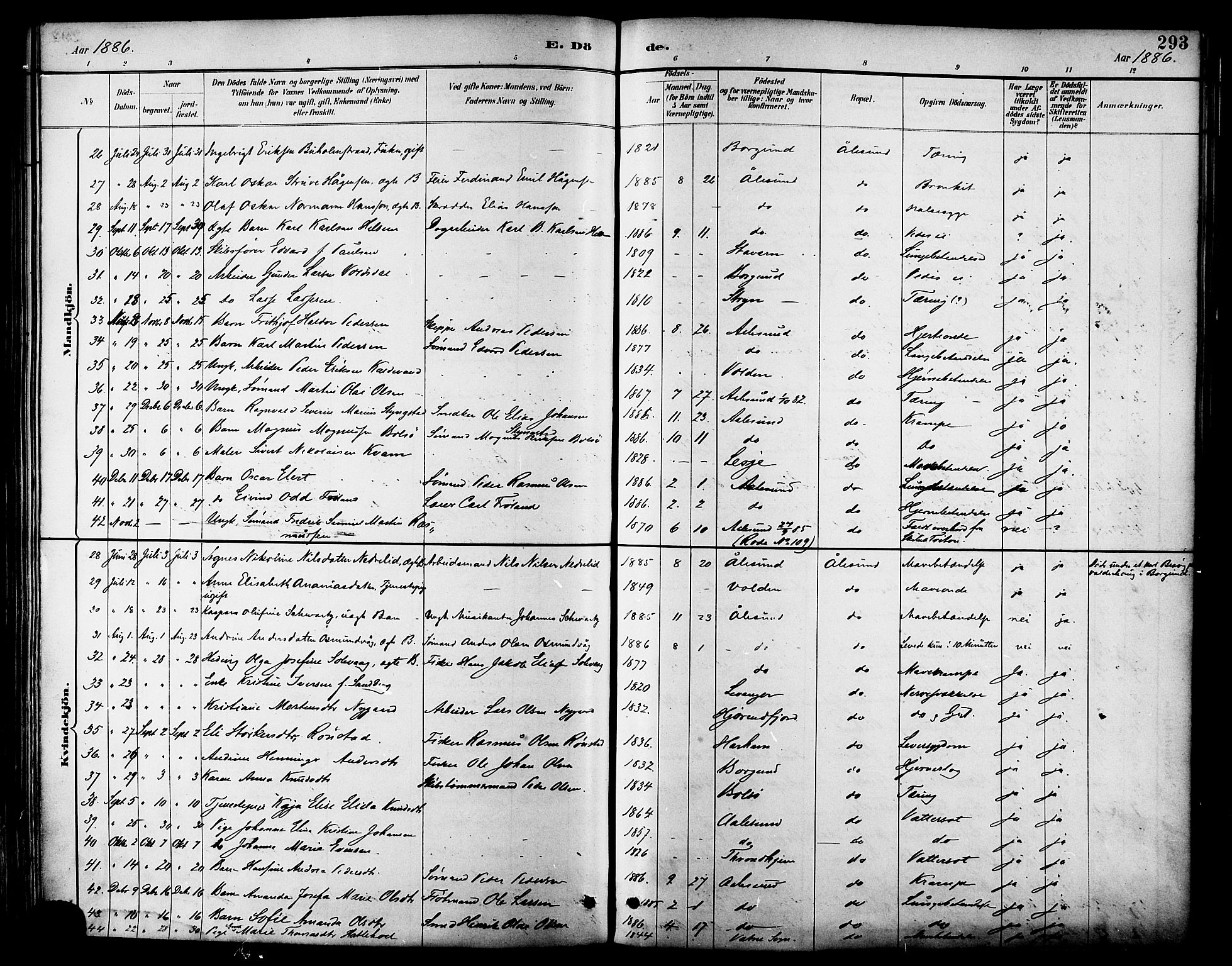 Ministerialprotokoller, klokkerbøker og fødselsregistre - Møre og Romsdal, SAT/A-1454/529/L0455: Ministerialbok nr. 529A05, 1885-1893, s. 293