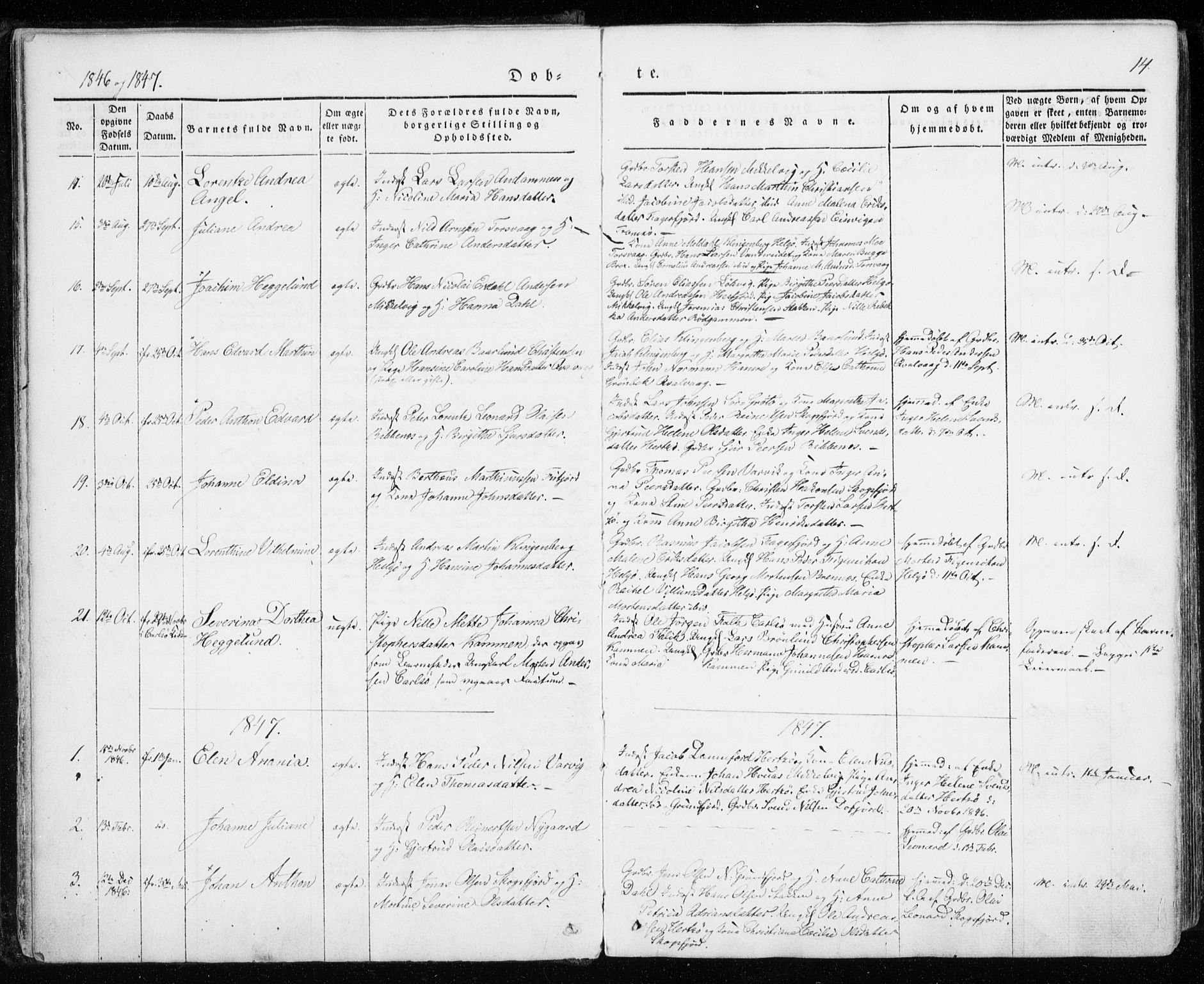 Karlsøy sokneprestembete, AV/SATØ-S-1299/H/Ha/Haa/L0009kirke: Ministerialbok nr. 9, 1838-1867, s. 14