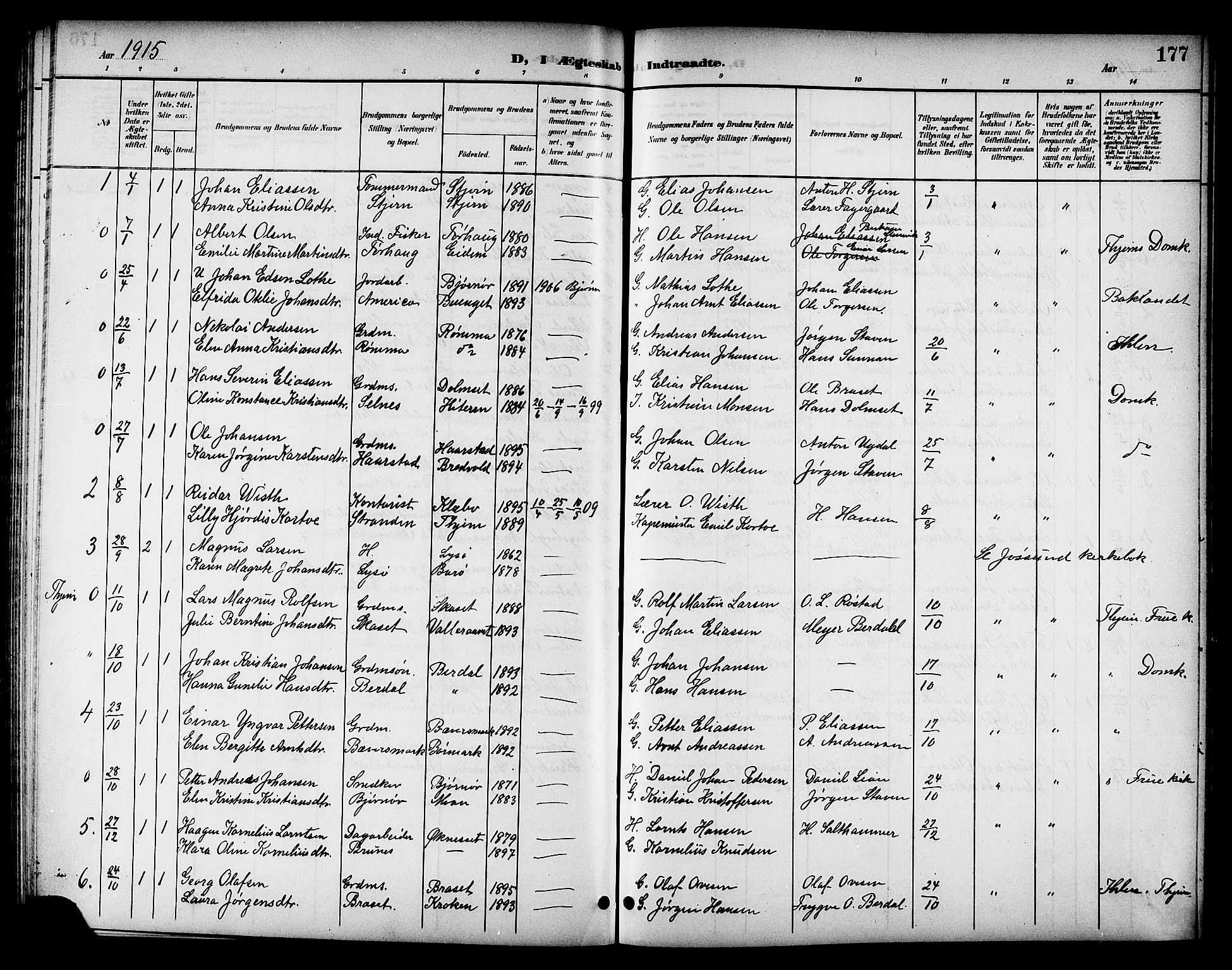 Ministerialprotokoller, klokkerbøker og fødselsregistre - Sør-Trøndelag, AV/SAT-A-1456/655/L0688: Klokkerbok nr. 655C04, 1899-1922, s. 177