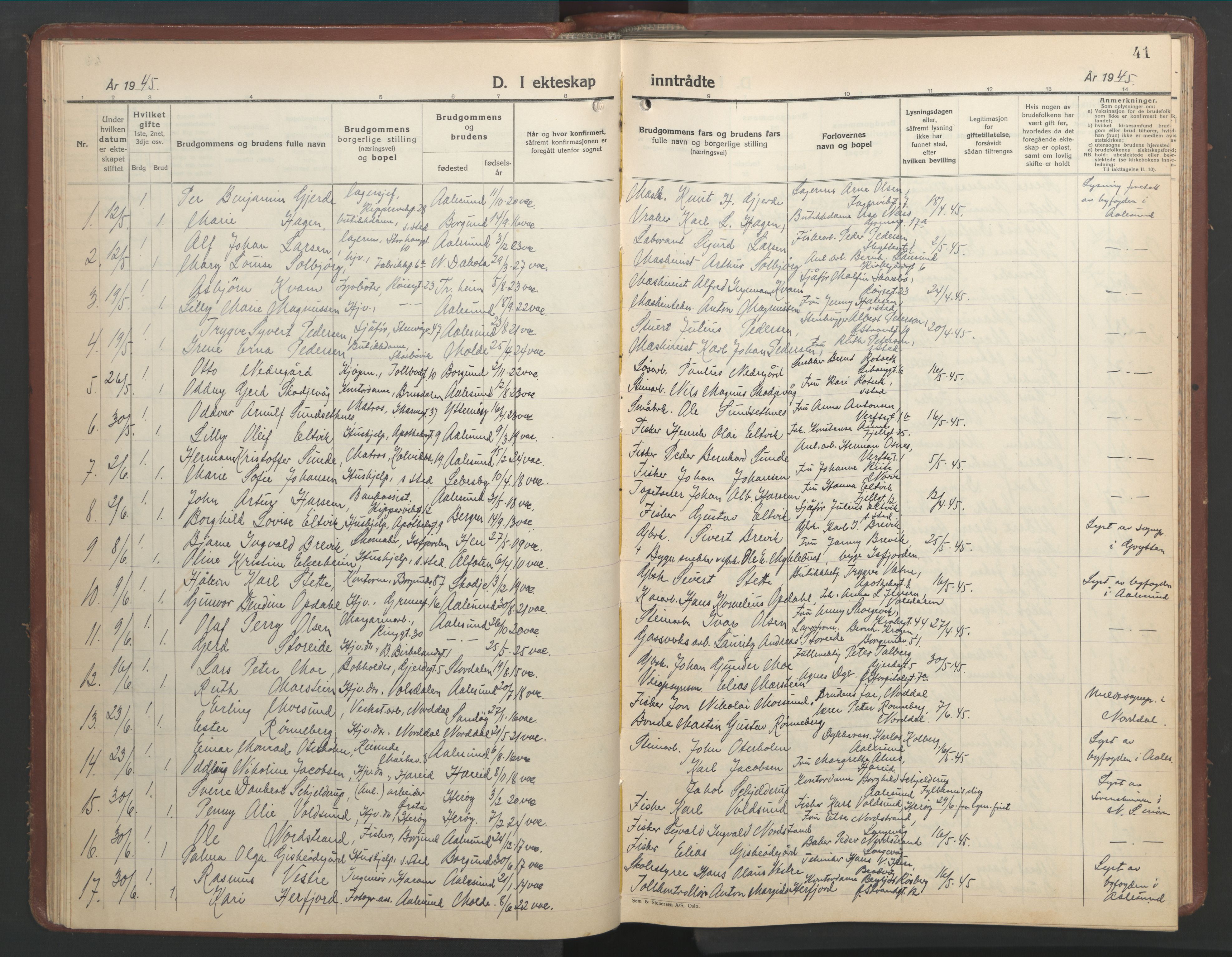 Ministerialprotokoller, klokkerbøker og fødselsregistre - Møre og Romsdal, AV/SAT-A-1454/529/L0479: Klokkerbok nr. 529C16, 1941-1950, s. 41