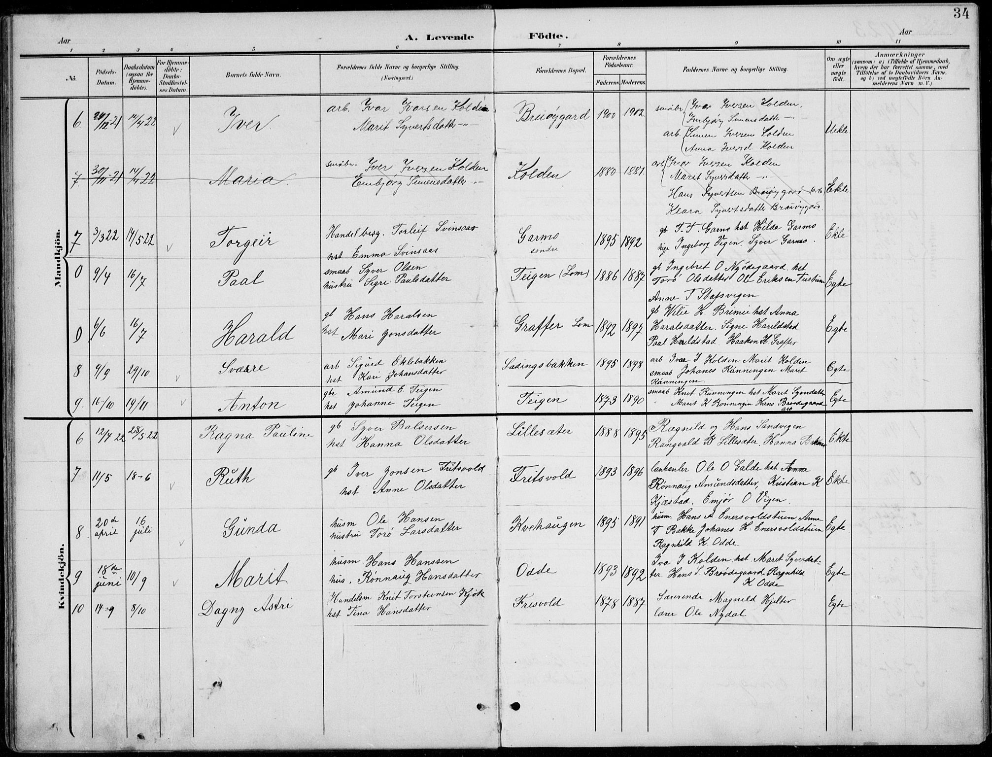 Lom prestekontor, AV/SAH-PREST-070/L/L0006: Klokkerbok nr. 6, 1901-1939, s. 34