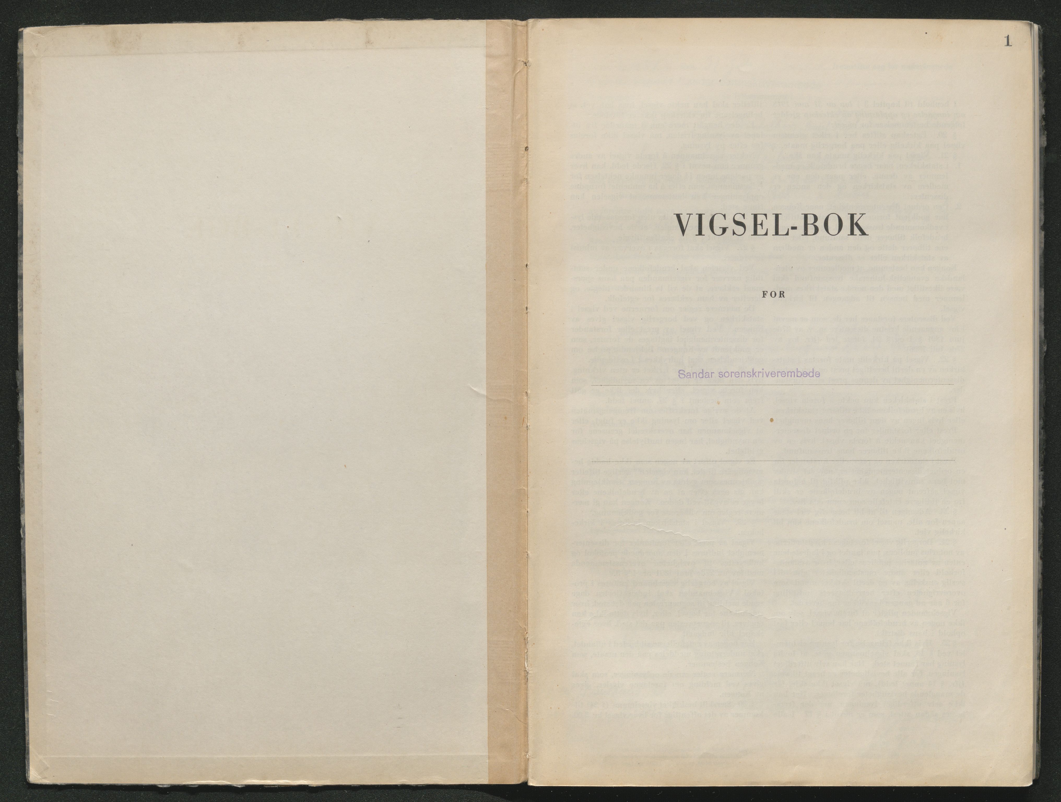 Sandar sorenskriveri, SAKO/A-86/L/Lb/L0004: Vigselselbok, 1944-1947, s. 1