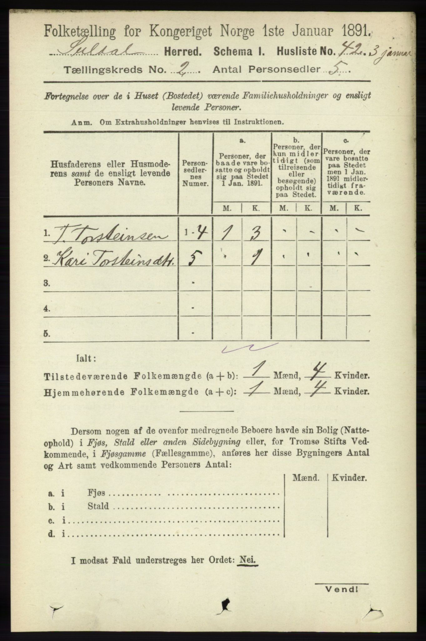 RA, Folketelling 1891 for 1134 Suldal herred, 1891, s. 236