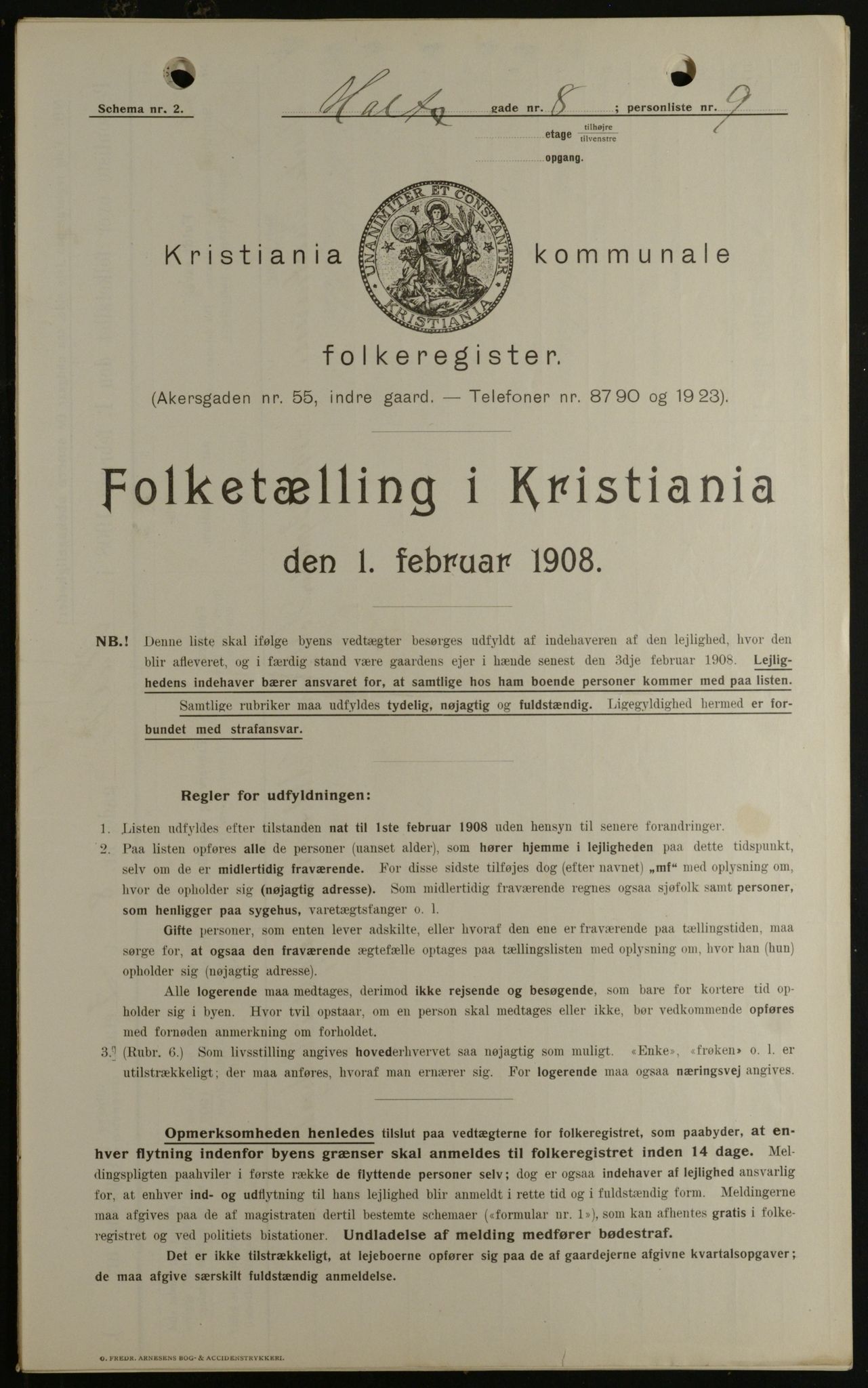 OBA, Kommunal folketelling 1.2.1908 for Kristiania kjøpstad, 1908, s. 36888