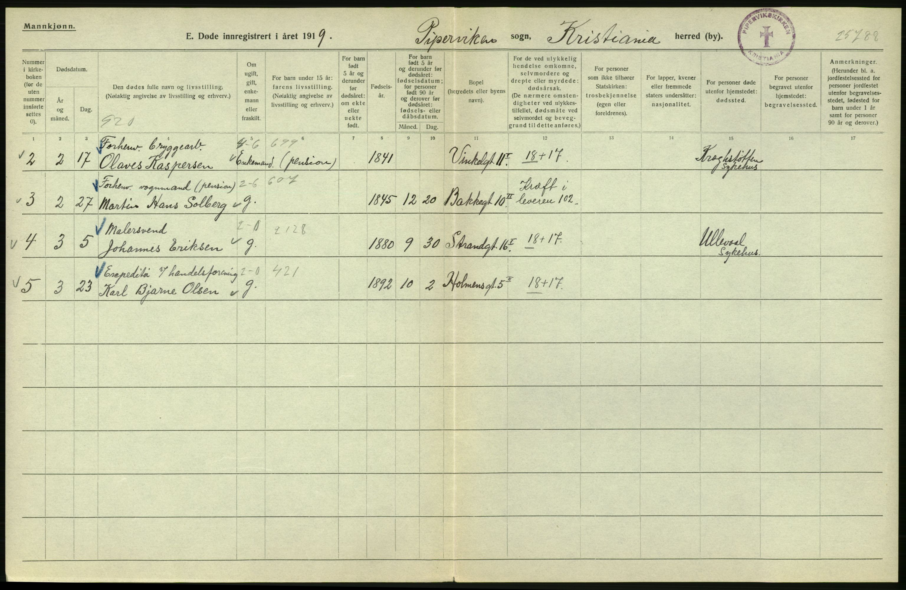 Statistisk sentralbyrå, Sosiodemografiske emner, Befolkning, AV/RA-S-2228/D/Df/Dfb/Dfbi/L0010: Kristiania: Døde, 1919, s. 530