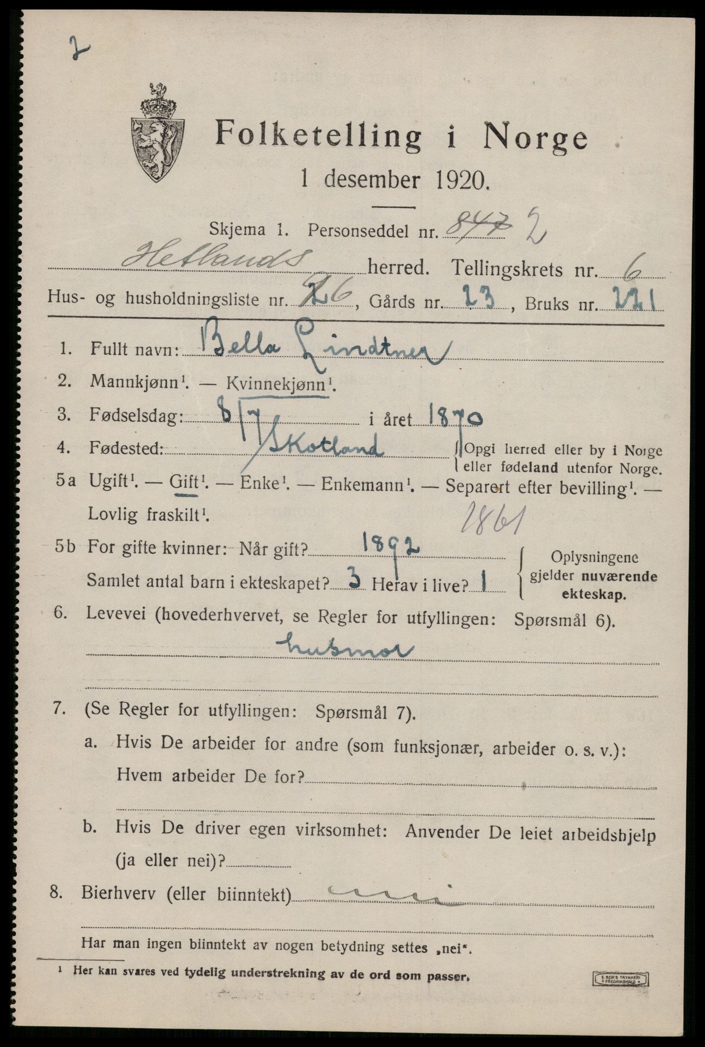 SAST, Folketelling 1920 for 1126 Hetland herred, 1920, s. 11149