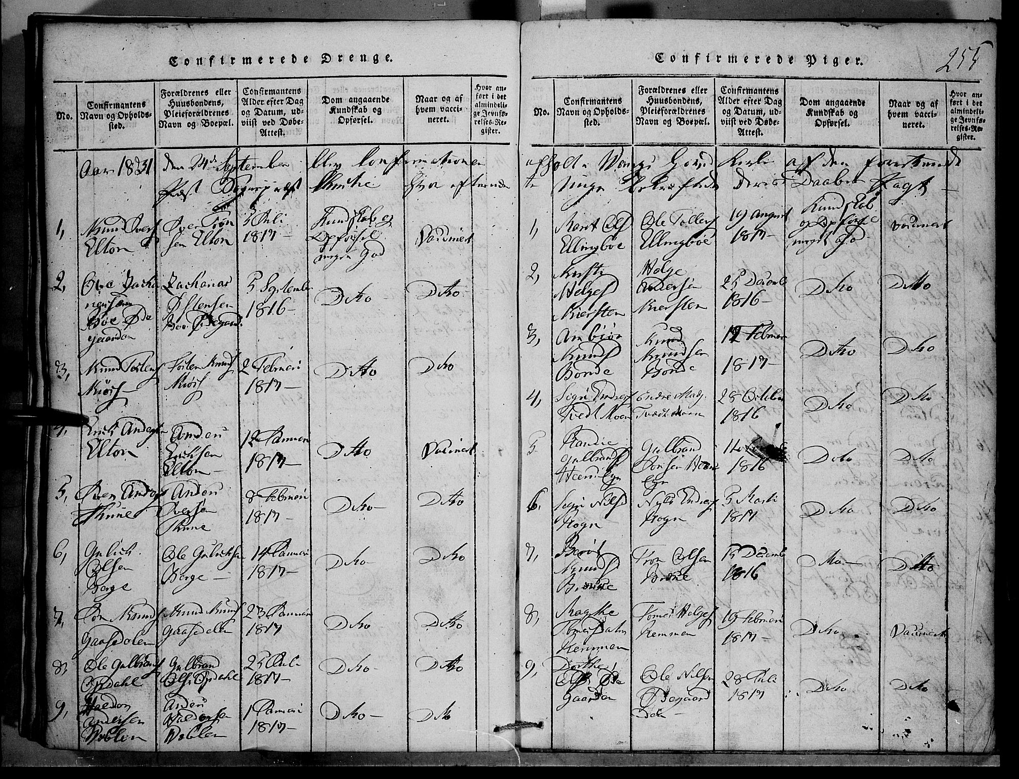 Vang prestekontor, Valdres, AV/SAH-PREST-140/H/Hb/L0001: Klokkerbok nr. 1, 1814-1820, s. 255