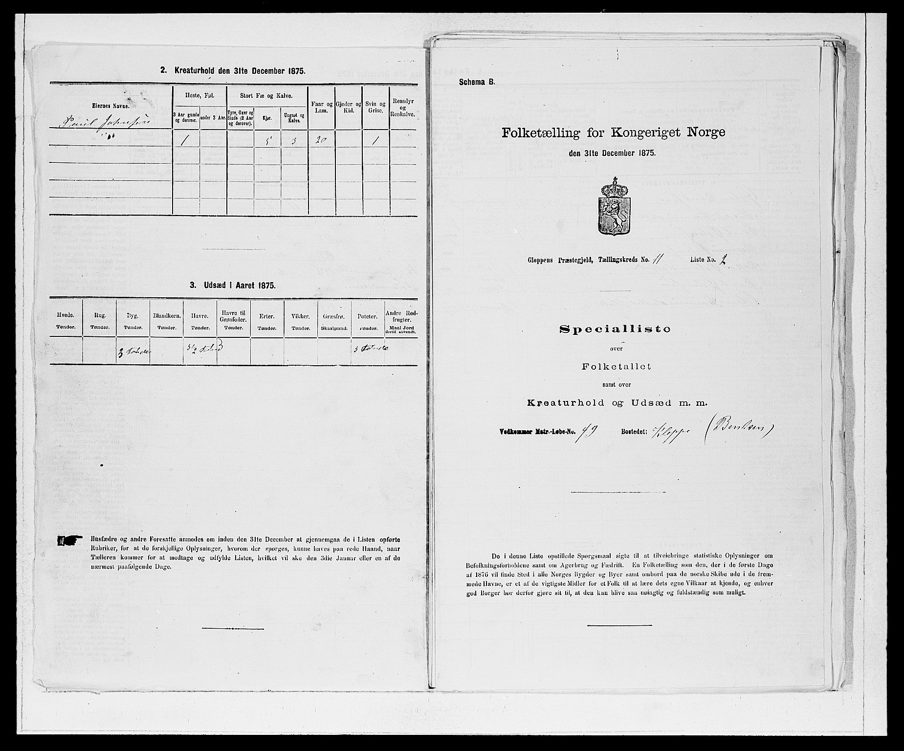 SAB, Folketelling 1875 for 1445P Gloppen prestegjeld, 1875, s. 1189