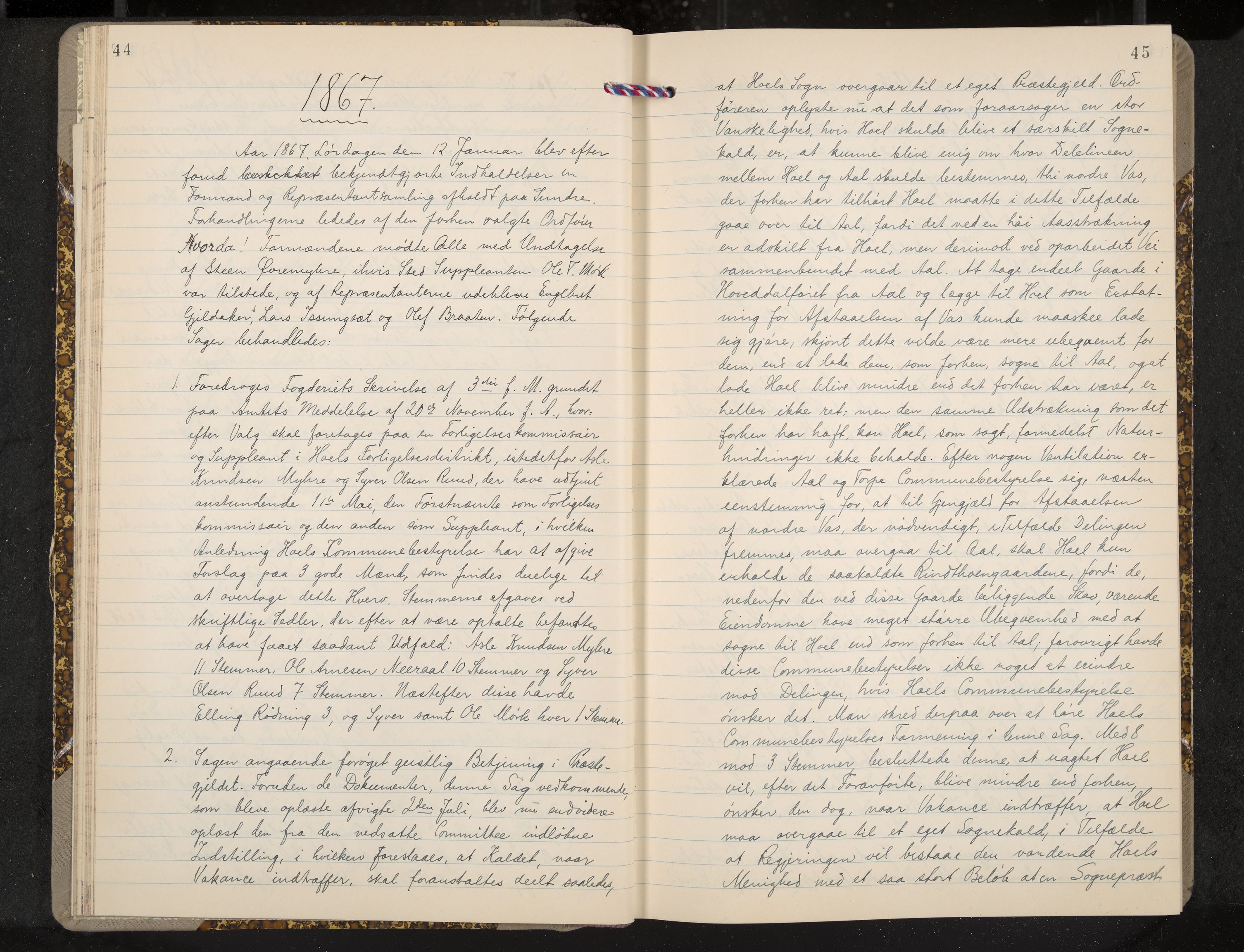 Ål formannskap og sentraladministrasjon, IKAK/0619021/A/Aa/L0003: Utskrift av møtebok, 1864-1880, s. 44-45