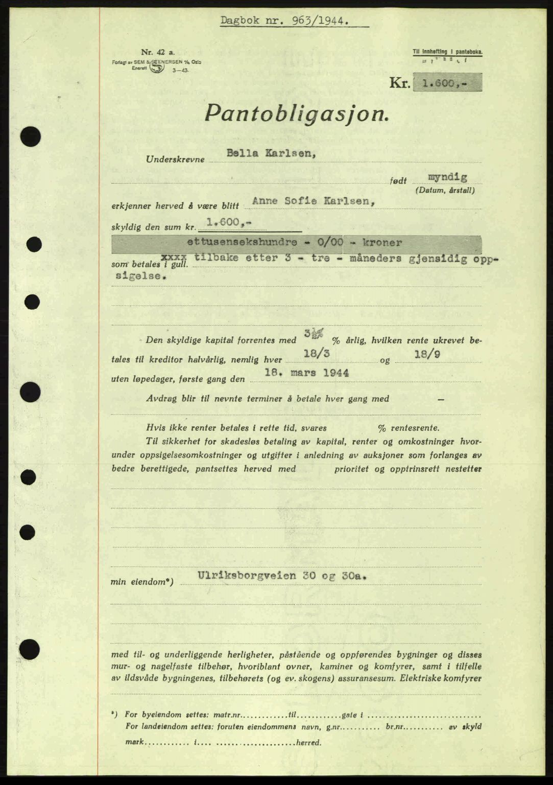 Moss sorenskriveri, SAO/A-10168: Pantebok nr. B13, 1943-1945, Dagboknr: 963/1944
