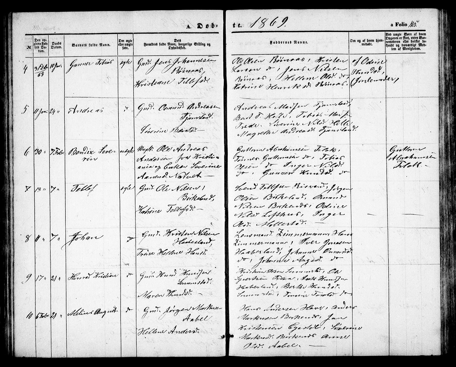 Birkenes sokneprestkontor, AV/SAK-1111-0004/F/Fb/L0002: Klokkerbok nr. B 2, 1849-1876, s. 125