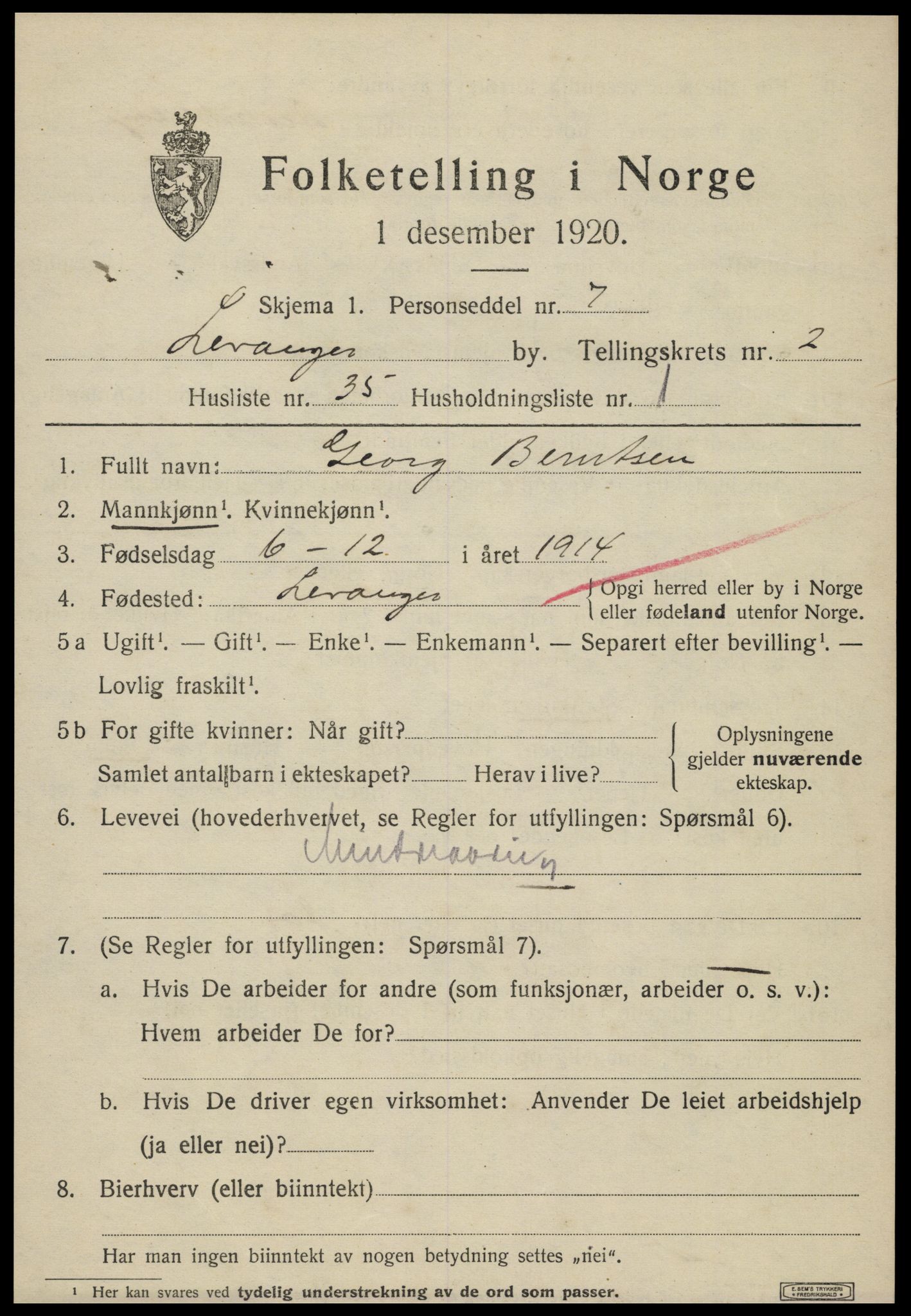 SAT, Folketelling 1920 for 1701 Levanger kjøpstad, 1920, s. 3694