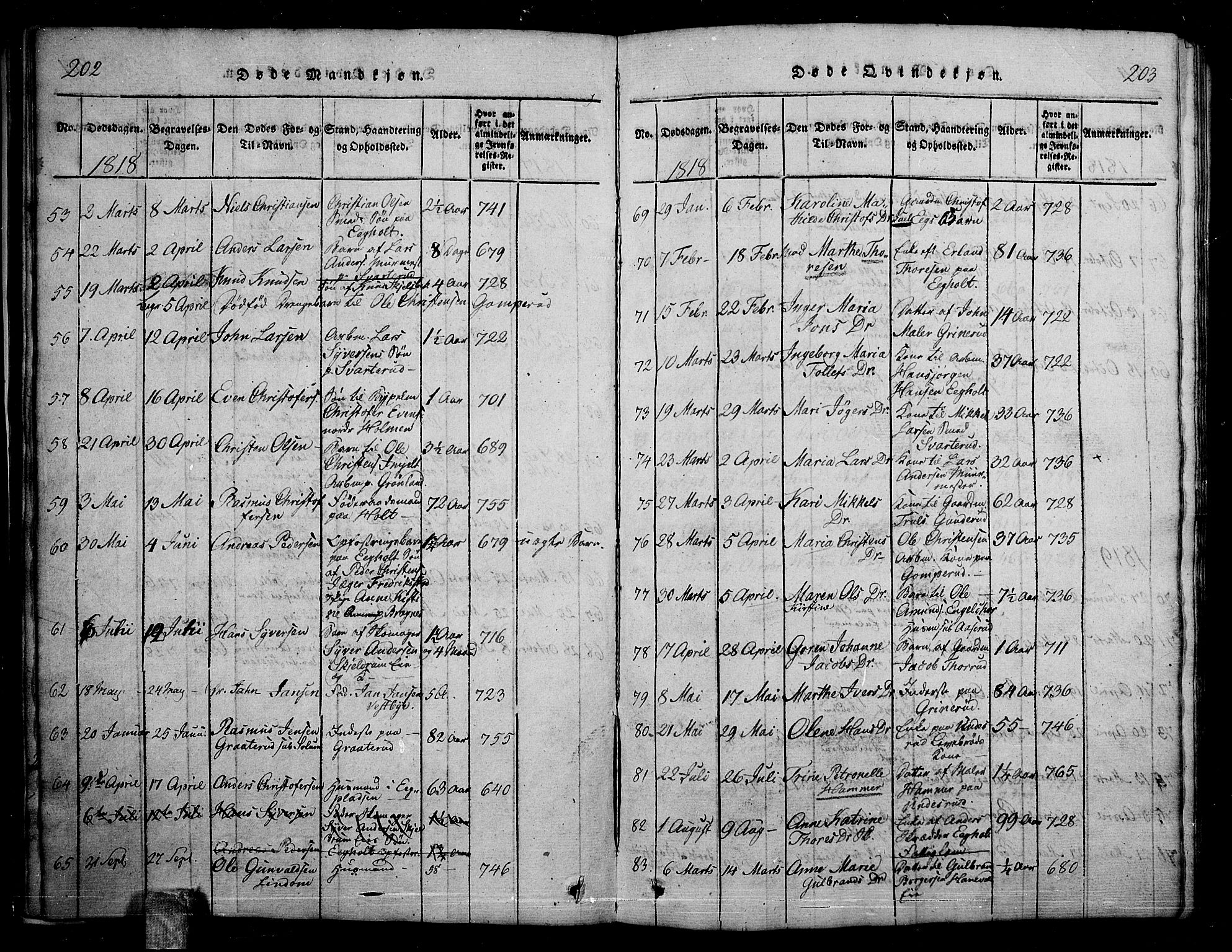Skoger kirkebøker, SAKO/A-59/G/Ga/L0001: Klokkerbok nr. I 1, 1814-1845, s. 202-203