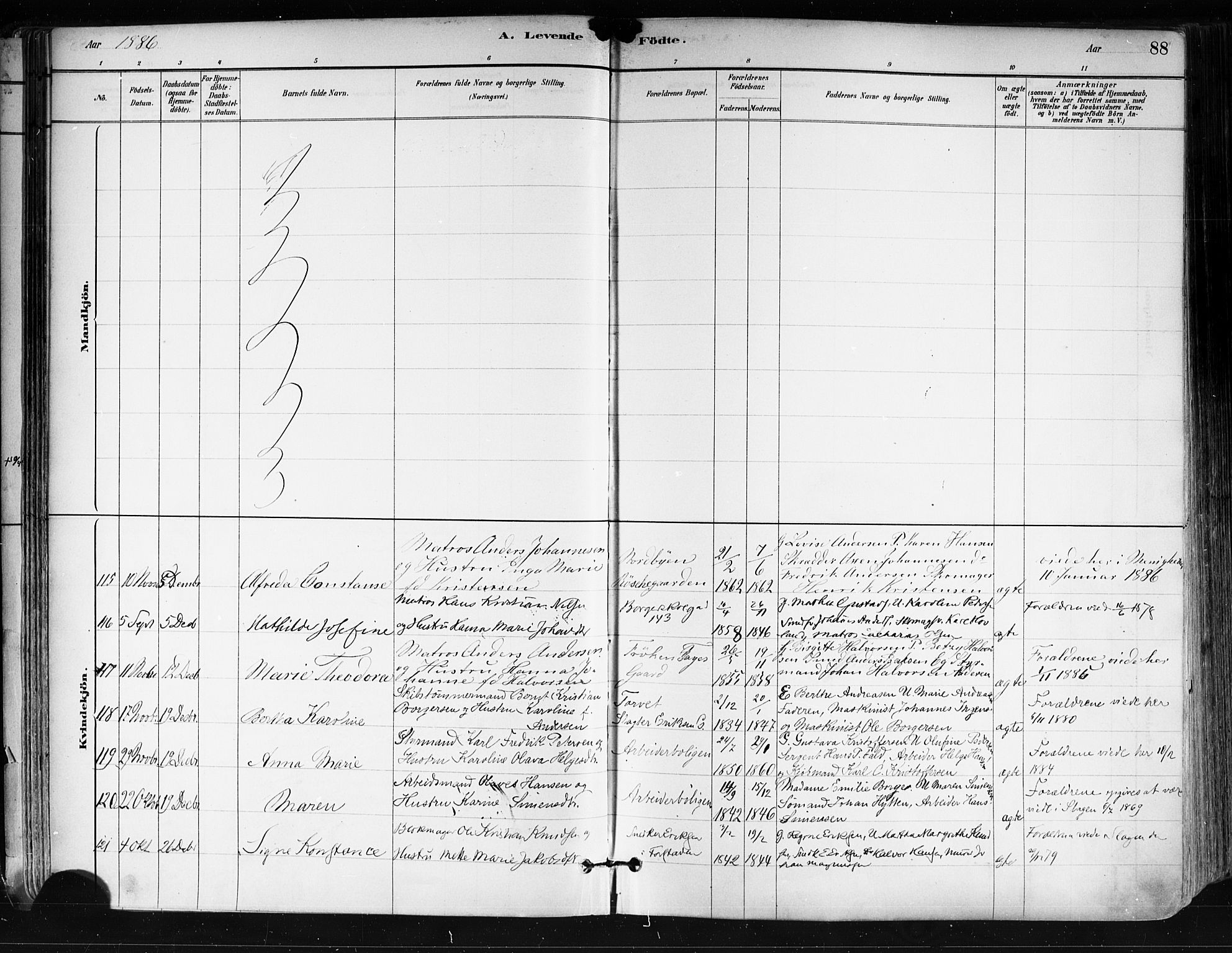 Tønsberg kirkebøker, AV/SAKO-A-330/F/Fa/L0011: Ministerialbok nr. I 11, 1881-1890, s. 88