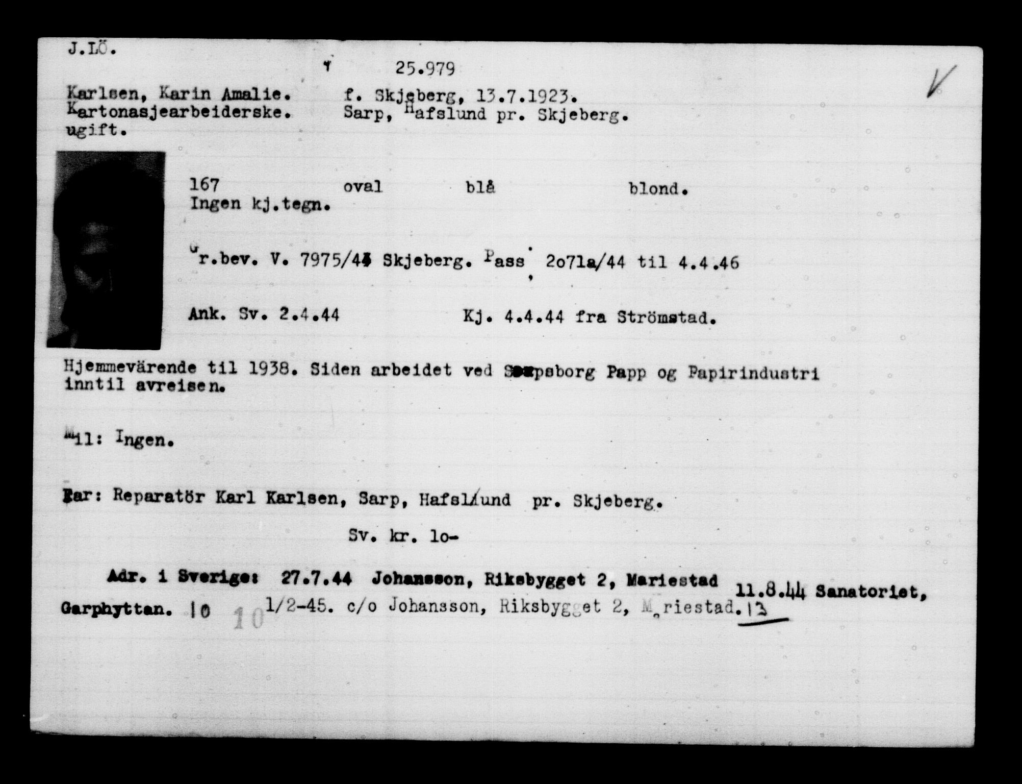 Den Kgl. Norske Legasjons Flyktningskontor, RA/S-6753/V/Va/L0011: Kjesäterkartoteket.  Flyktningenr. 25300-28349, 1940-1945, s. 708