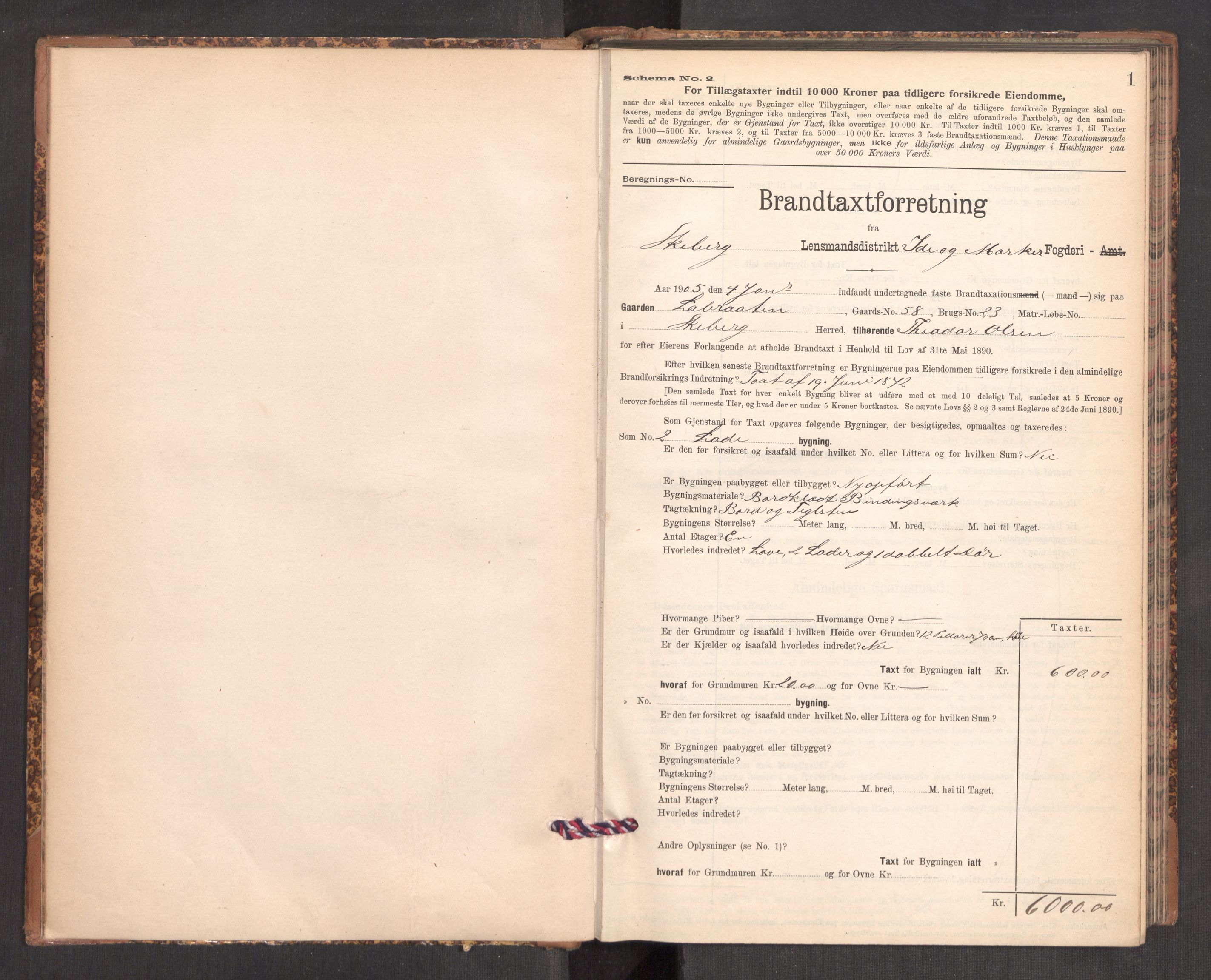 Norges brannkasse, branntakster Skjeberg, AV/SAO-A-11372/F/Fb/L0002: Branntakstprotokoll, 1905-1910