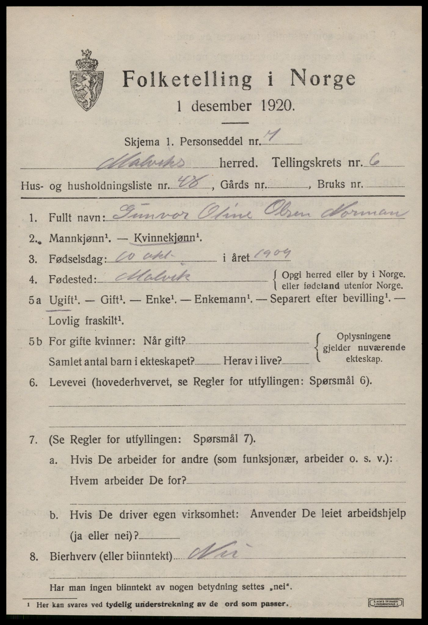 SAT, Folketelling 1920 for 1663 Malvik herred, 1920, s. 6242