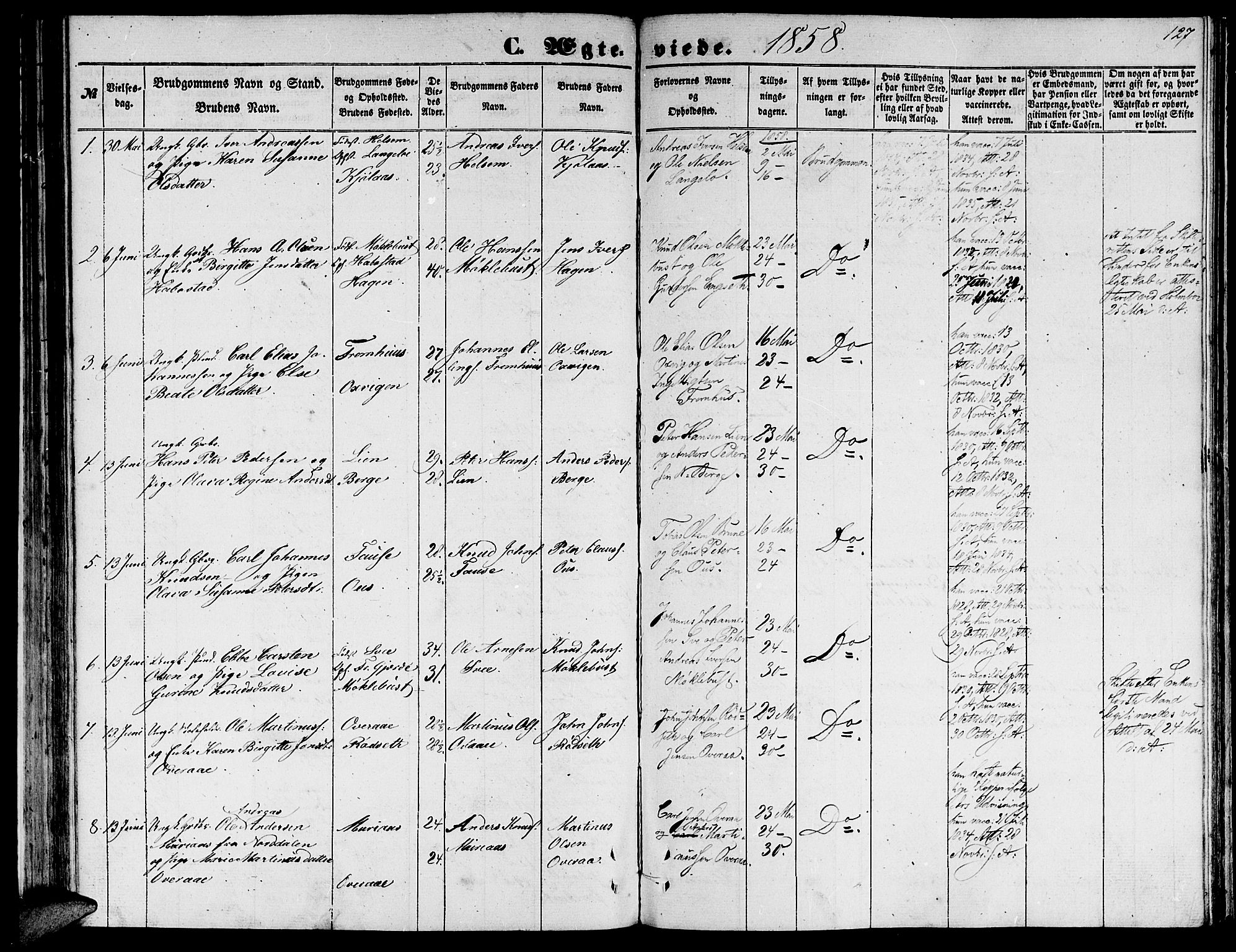 Ministerialprotokoller, klokkerbøker og fødselsregistre - Møre og Romsdal, SAT/A-1454/520/L0291: Klokkerbok nr. 520C03, 1854-1881, s. 127