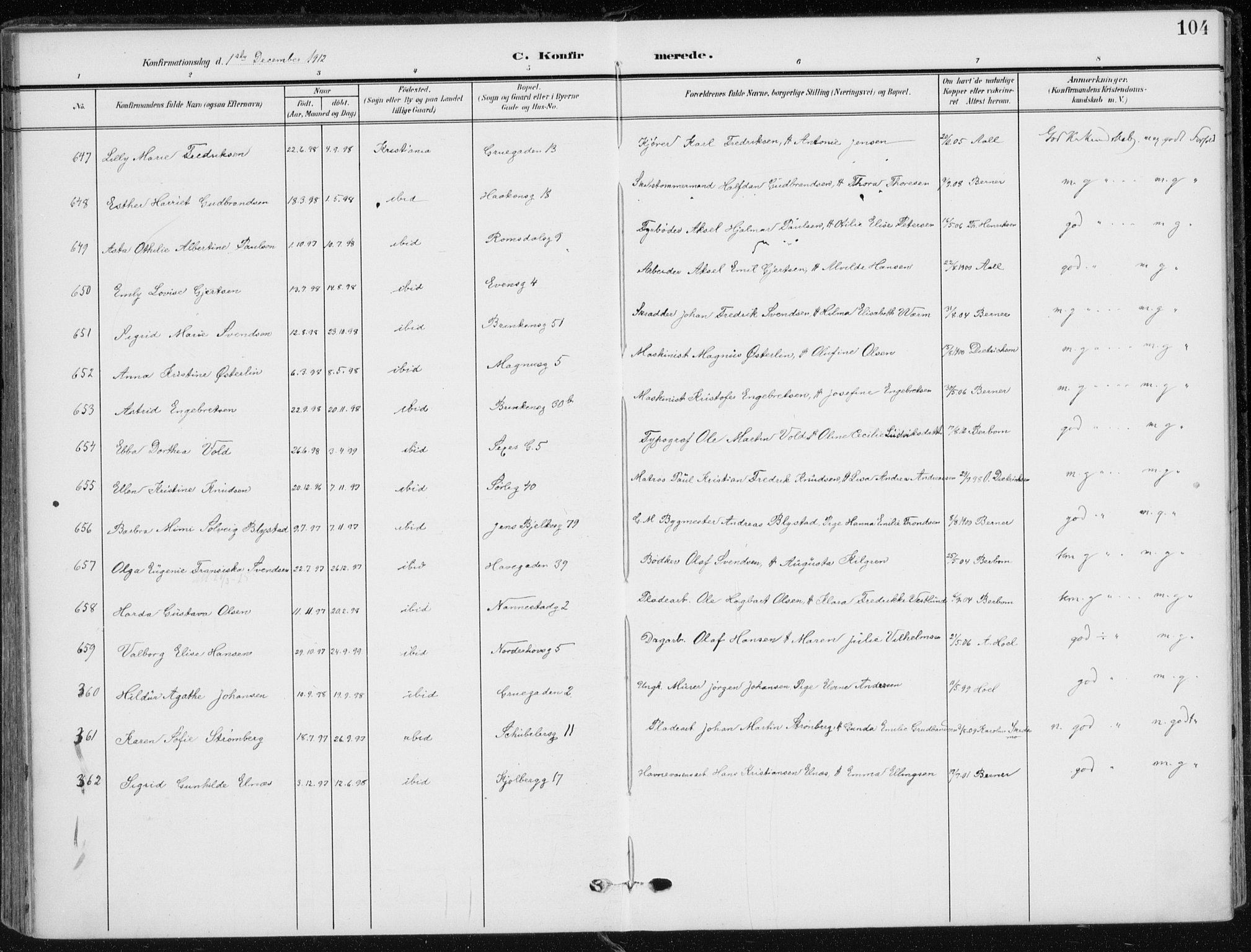 Kampen prestekontor Kirkebøker, AV/SAO-A-10853/F/Fa/L0011: Ministerialbok nr. I 11, 1907-1917, s. 104