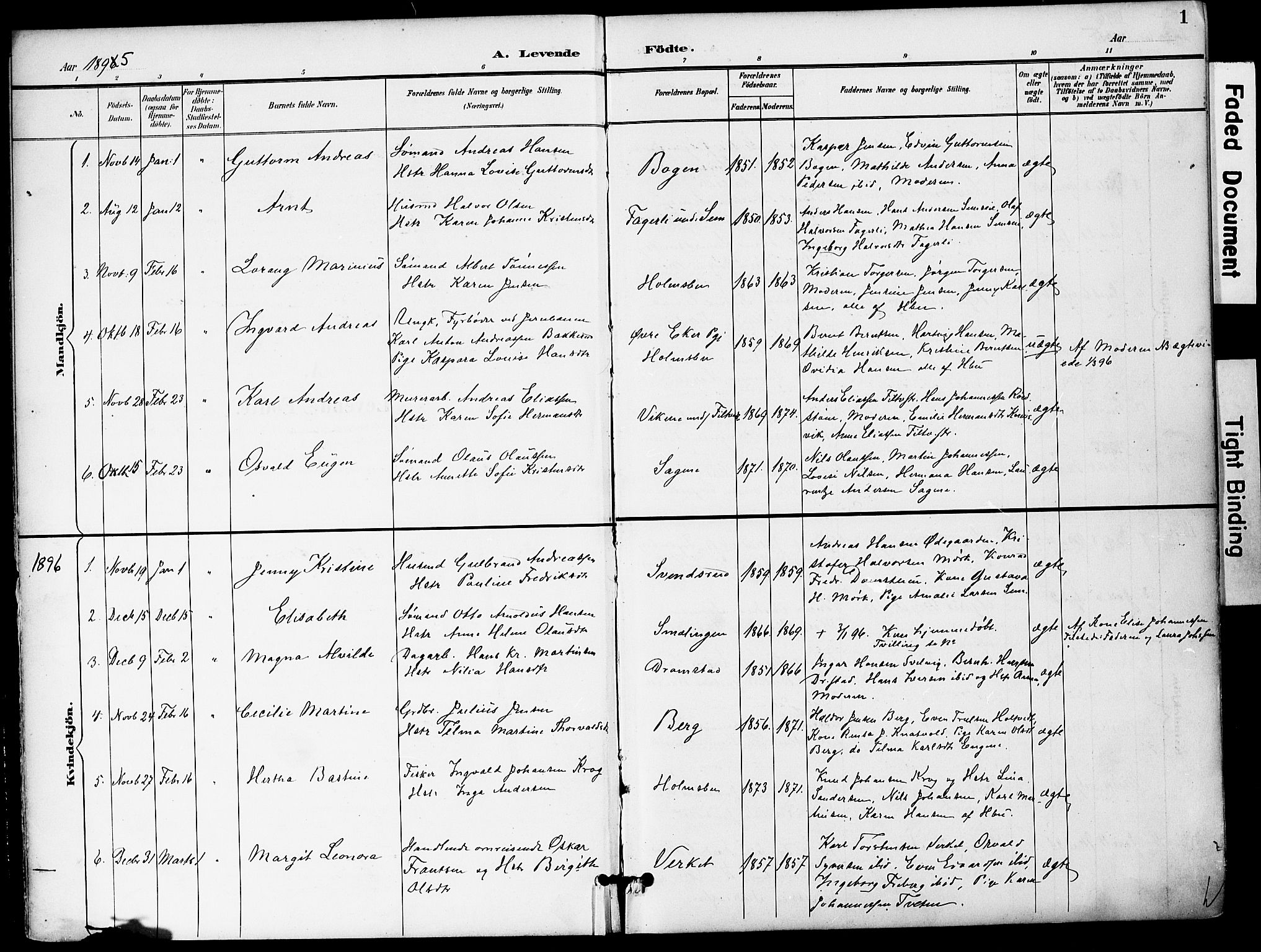 Hurum kirkebøker, AV/SAKO-A-229/F/Fa/L0015: Ministerialbok nr. 15, 1896-1908, s. 1