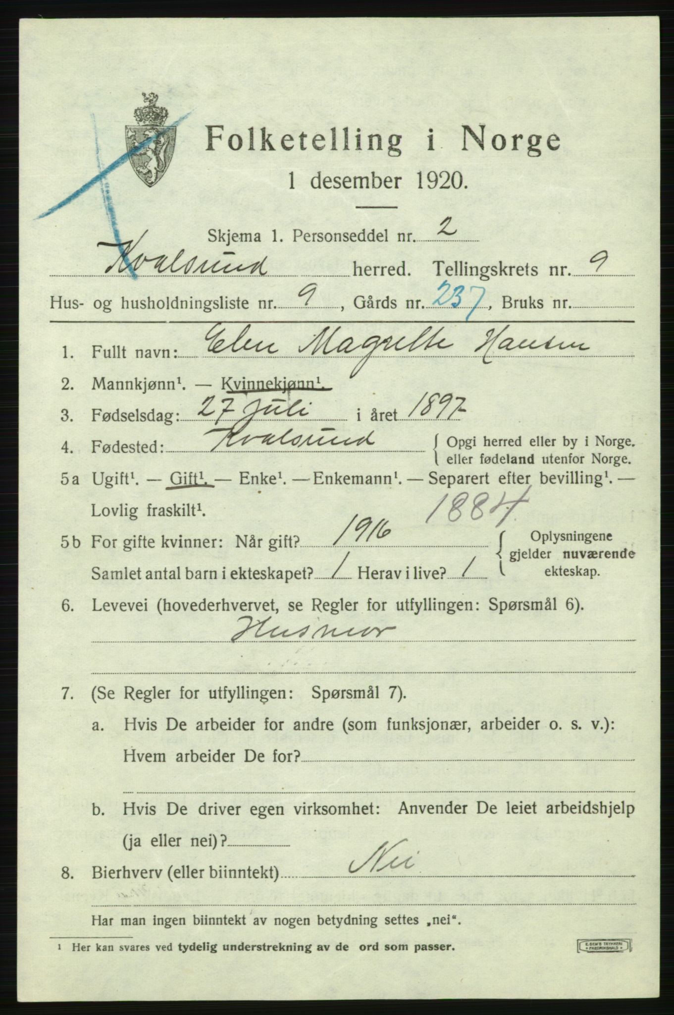 SATØ, Folketelling 1920 for 2017 Kvalsund herred, 1920, s. 2864