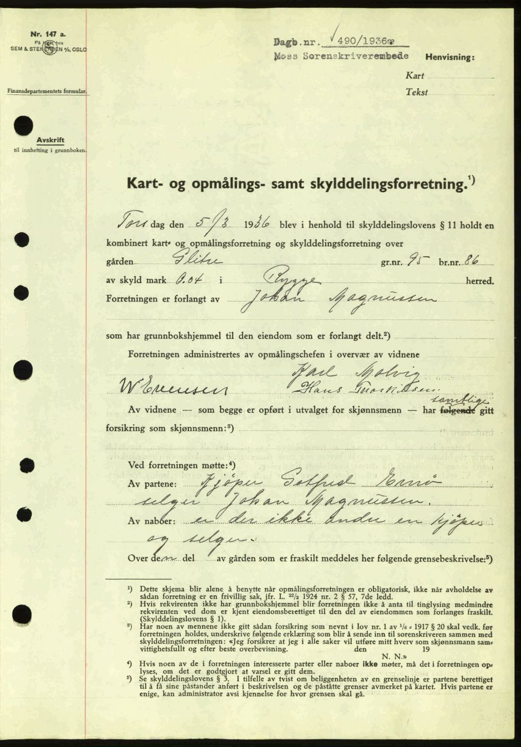 Moss sorenskriveri, SAO/A-10168: Pantebok nr. A1, 1936-1936, Dagboknr: 490/1936