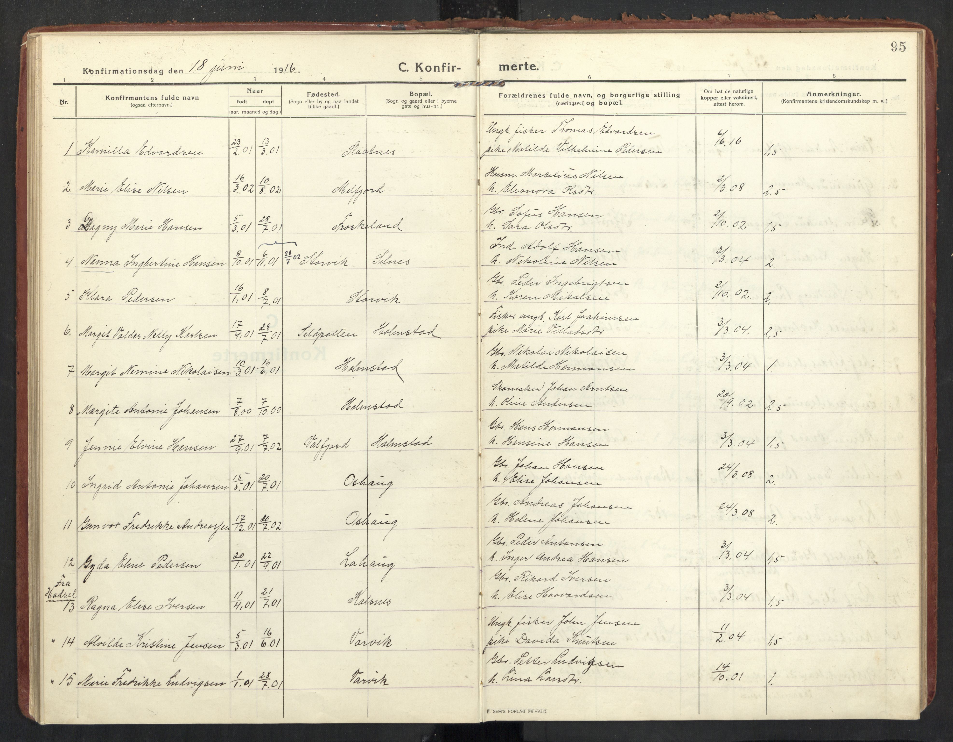 Ministerialprotokoller, klokkerbøker og fødselsregistre - Nordland, AV/SAT-A-1459/890/L1288: Ministerialbok nr. 890A03, 1915-1925, s. 95