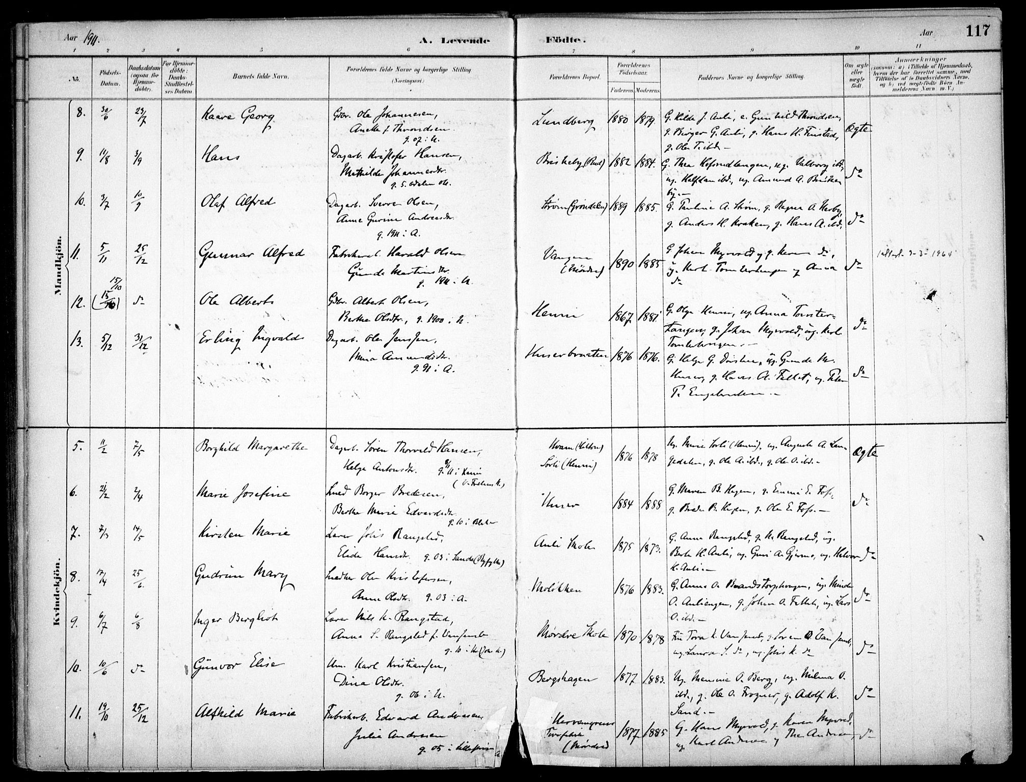 Nes prestekontor Kirkebøker, AV/SAO-A-10410/F/Fc/L0002: Ministerialbok nr. IIi 2, 1882-1916, s. 117