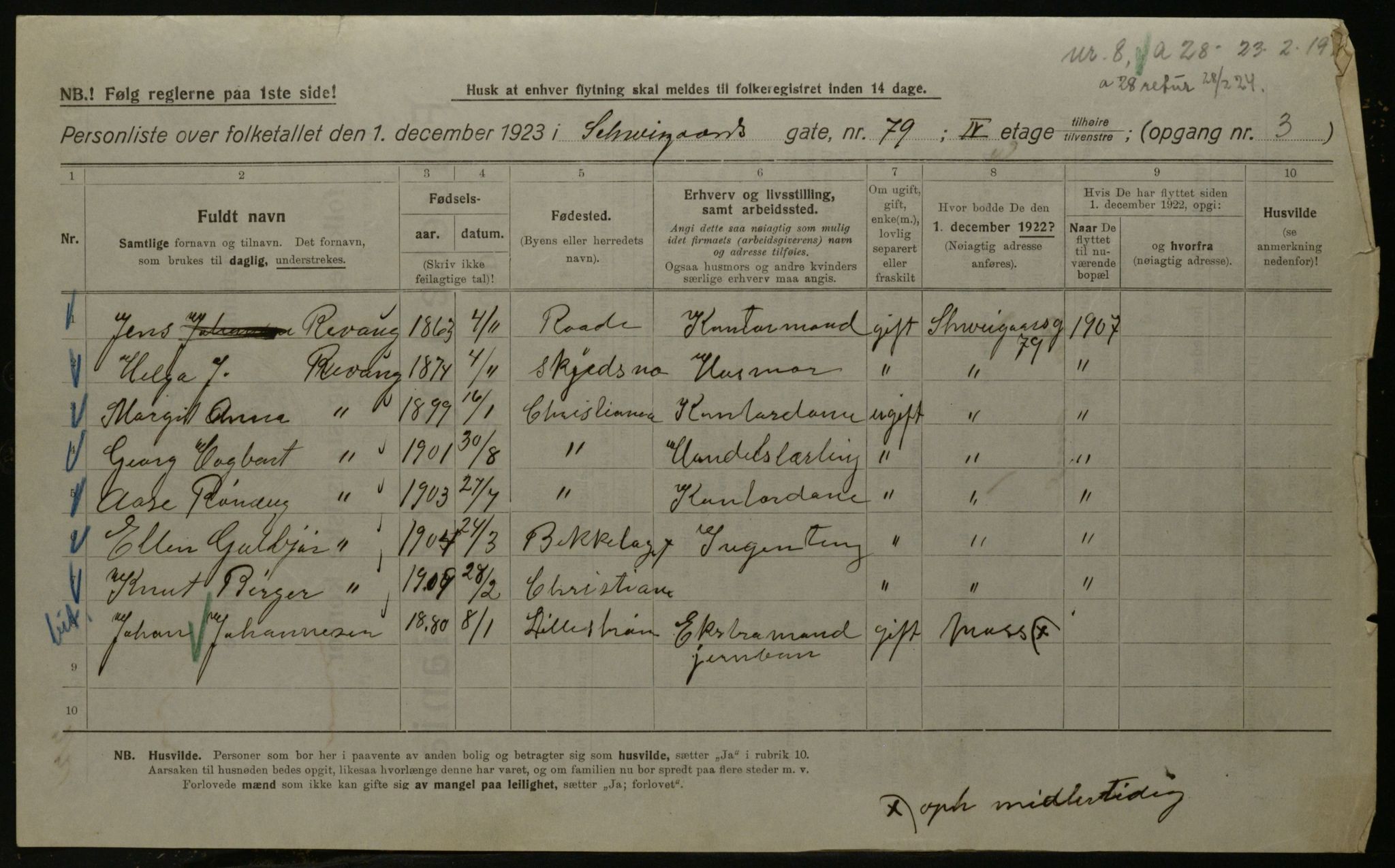 OBA, Kommunal folketelling 1.12.1923 for Kristiania, 1923, s. 101882