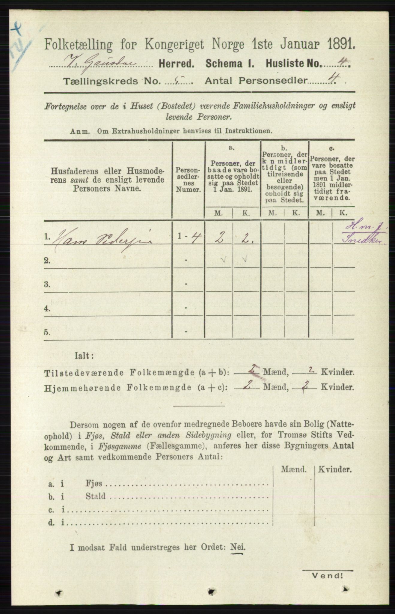 RA, Folketelling 1891 for 0523 Vestre Gausdal herred, 1891, s. 2121