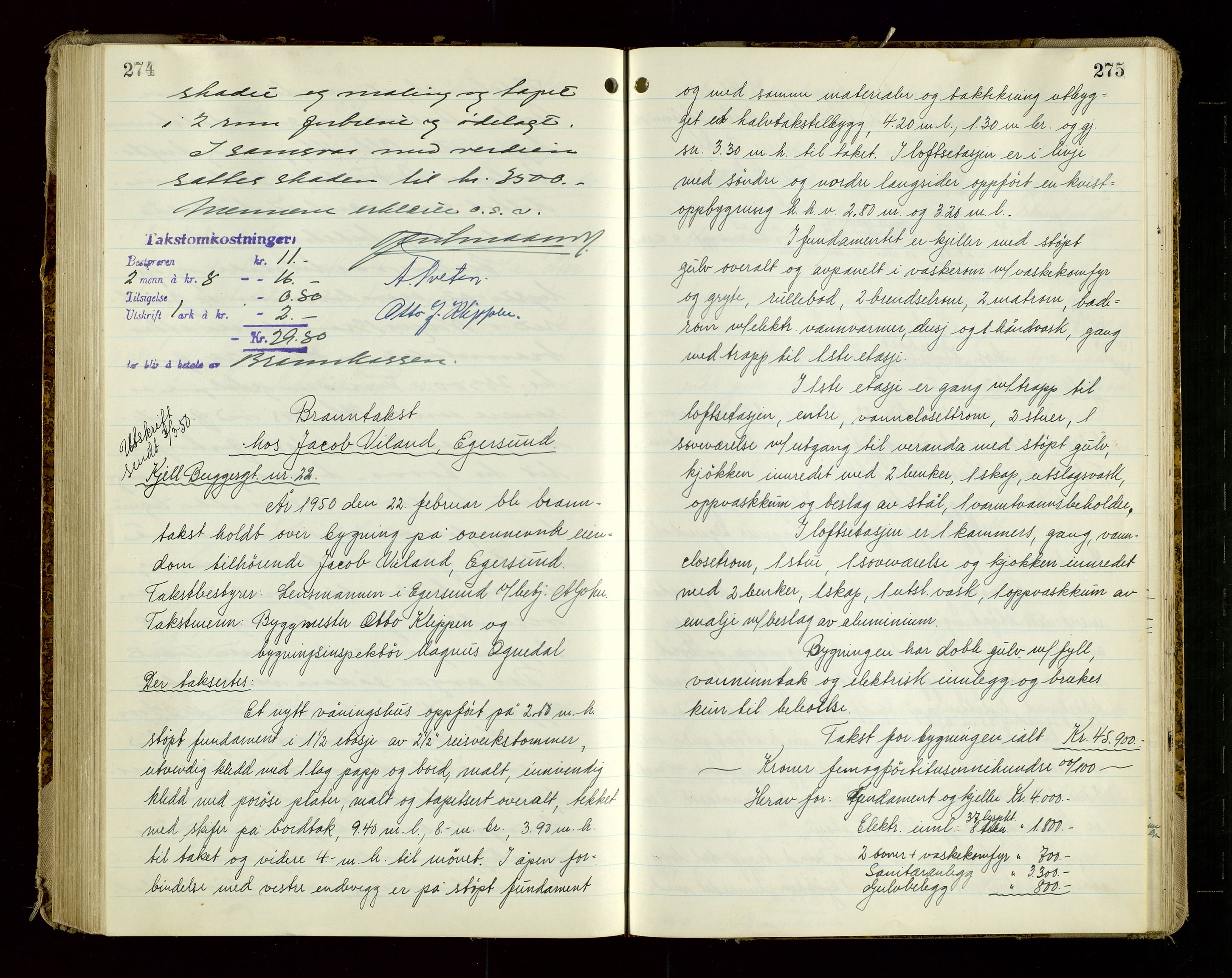 Eigersund lensmannskontor, AV/SAST-A-100171/God/L0013: "Branntakstprotokoll", 1944-1951, s. 274-275