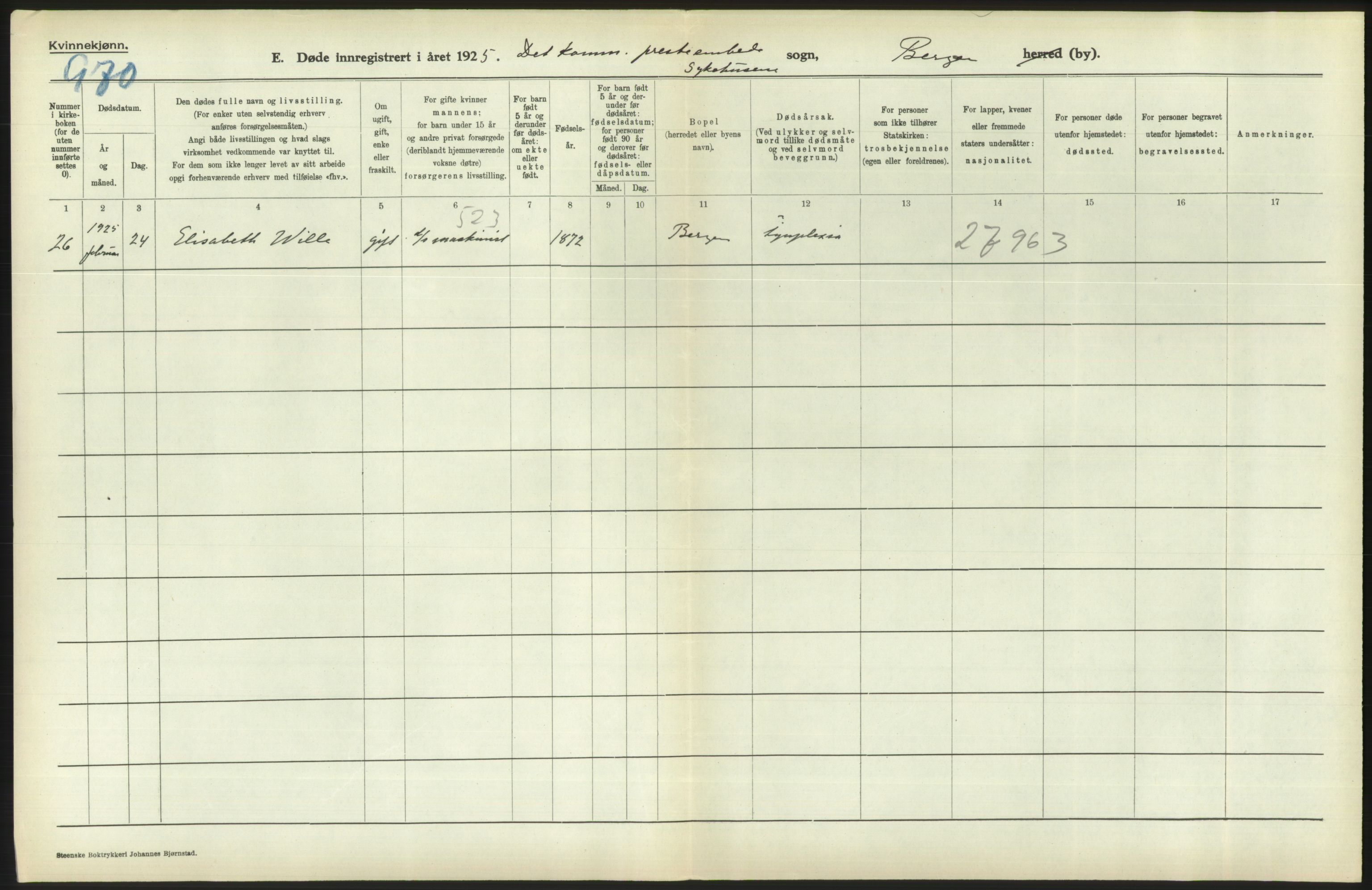 Statistisk sentralbyrå, Sosiodemografiske emner, Befolkning, AV/RA-S-2228/D/Df/Dfc/Dfce/L0029: Bergen: Gifte, døde., 1925, s. 836