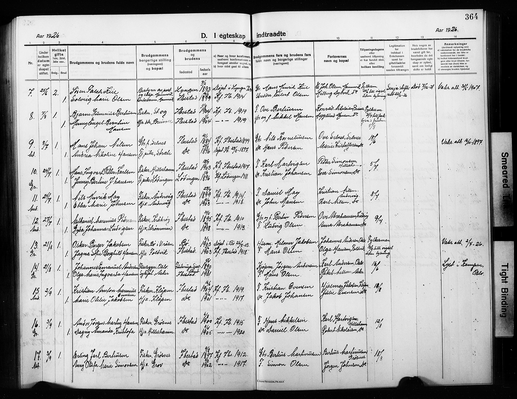 Ibestad sokneprestembete, AV/SATØ-S-0077/H/Ha/Hab/L0010klokker: Klokkerbok nr. 10, 1915-1929, s. 364